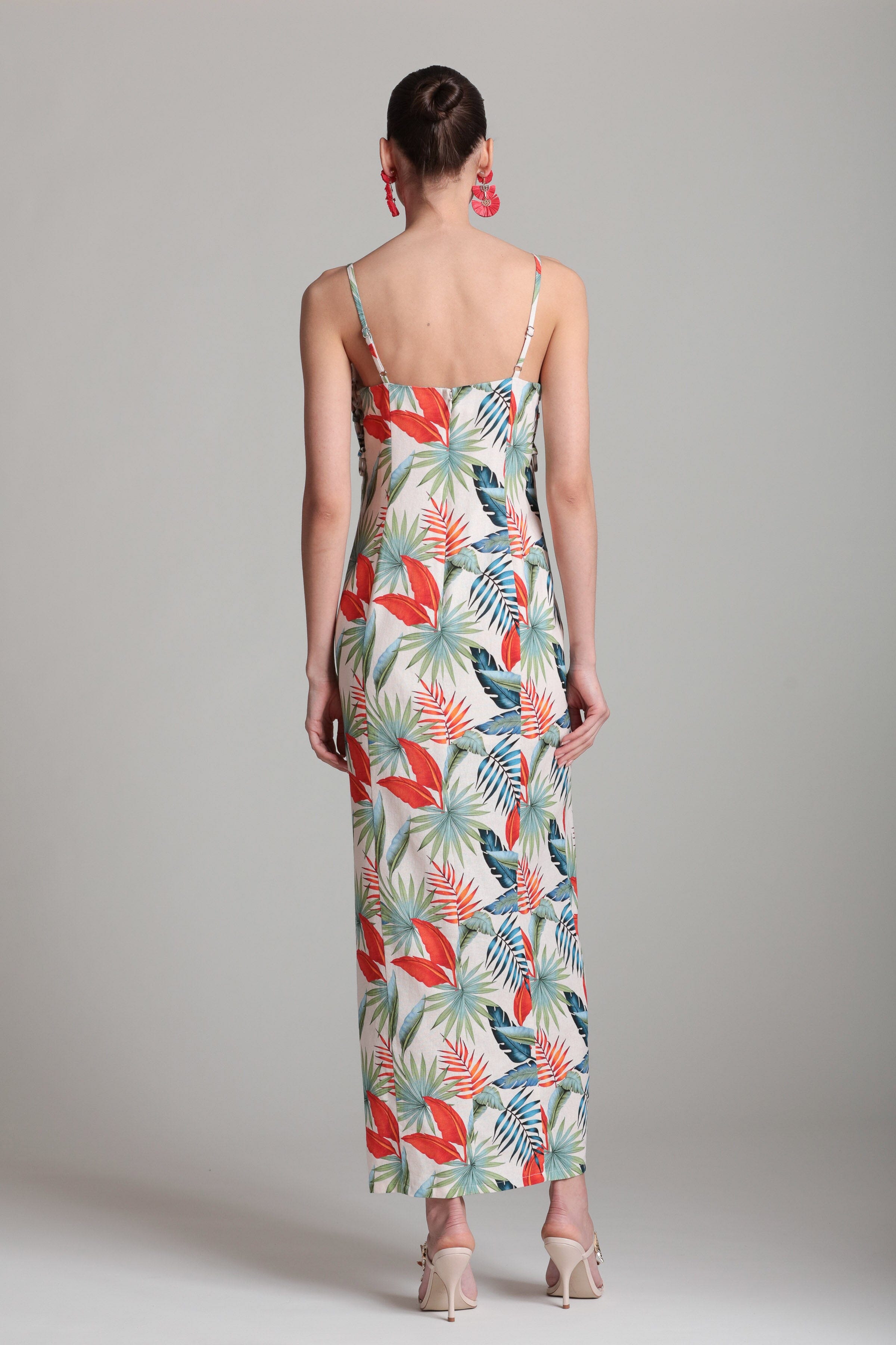 Tropical Print Maxi Linen Dress