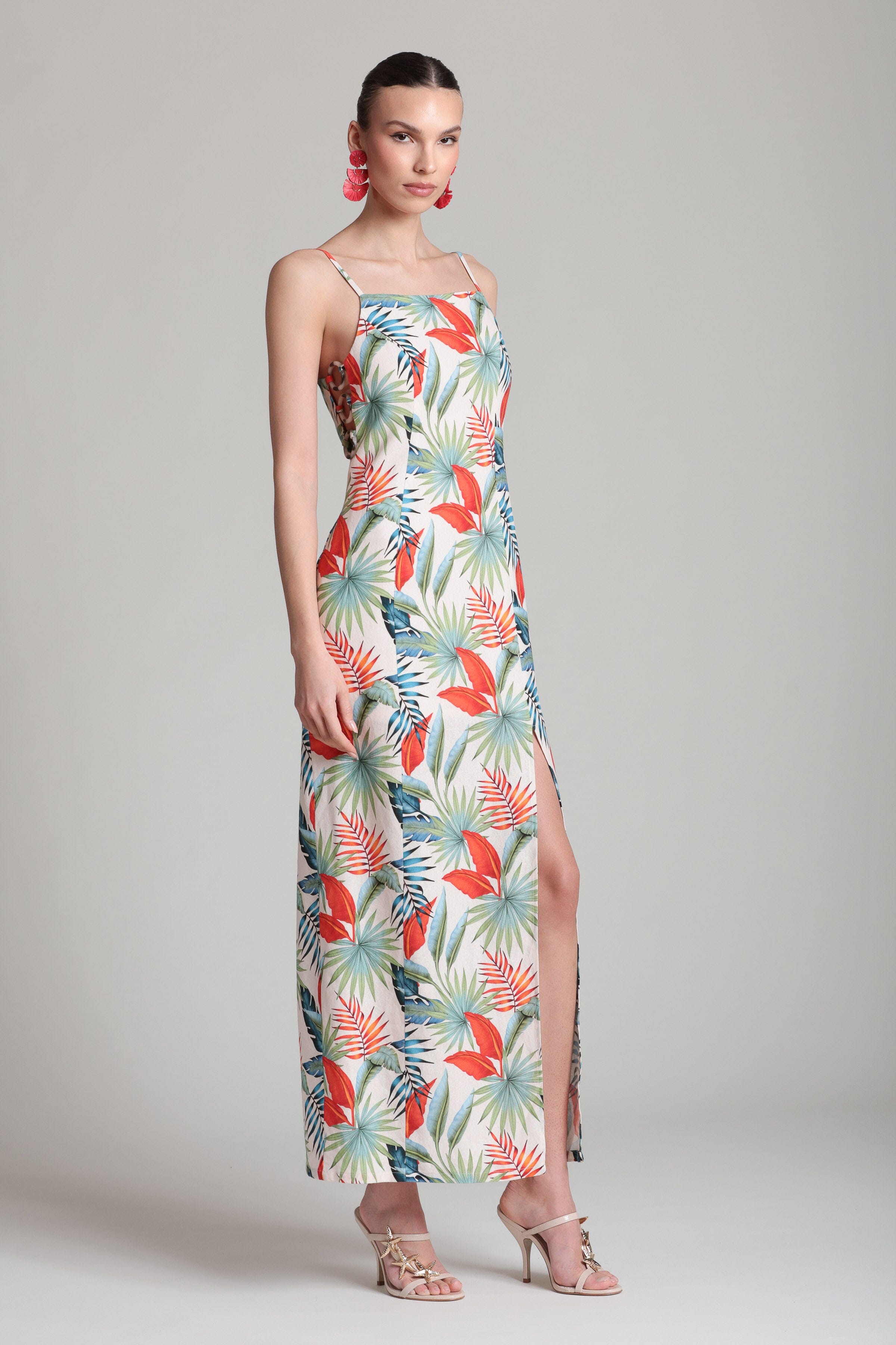 Tropical Print Maxi Linen Dress Tropical Print Maxi Linen Dress