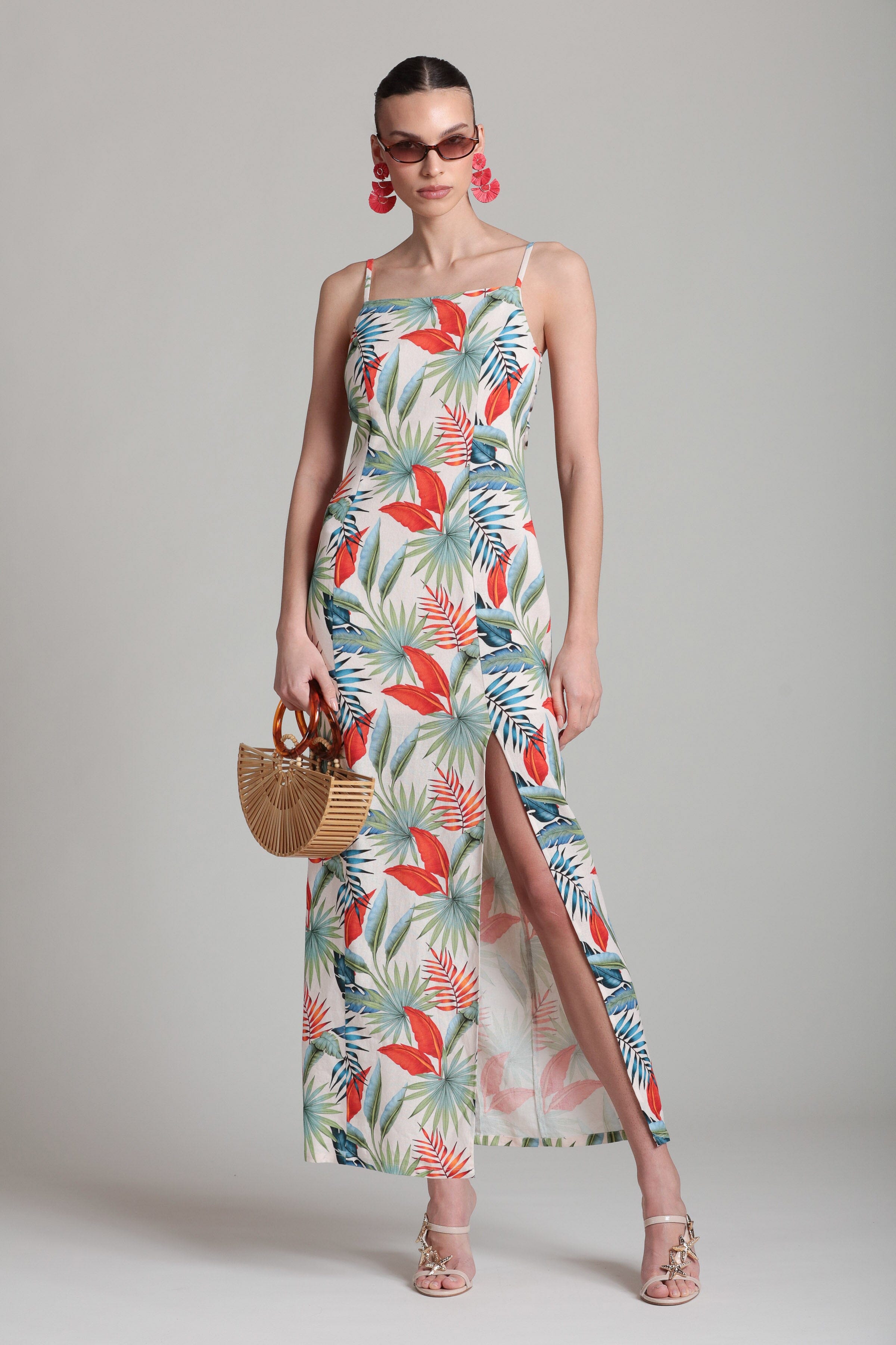 Tropical Print Maxi Linen Dress Tropical Print Maxi Linen Dress