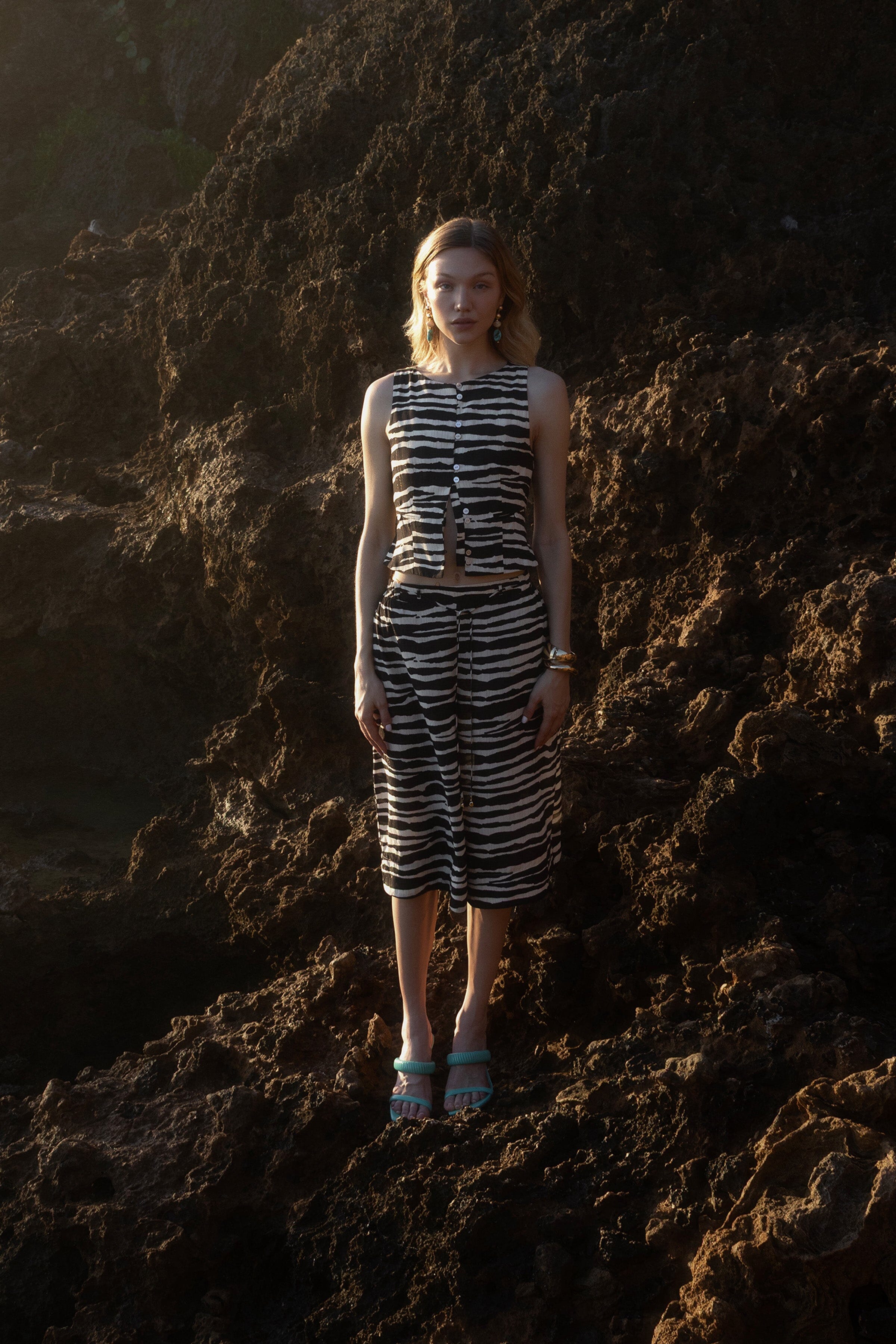 Zebra Lurex Stripe Wide Leg Culotte Pants Avec Les Filles 