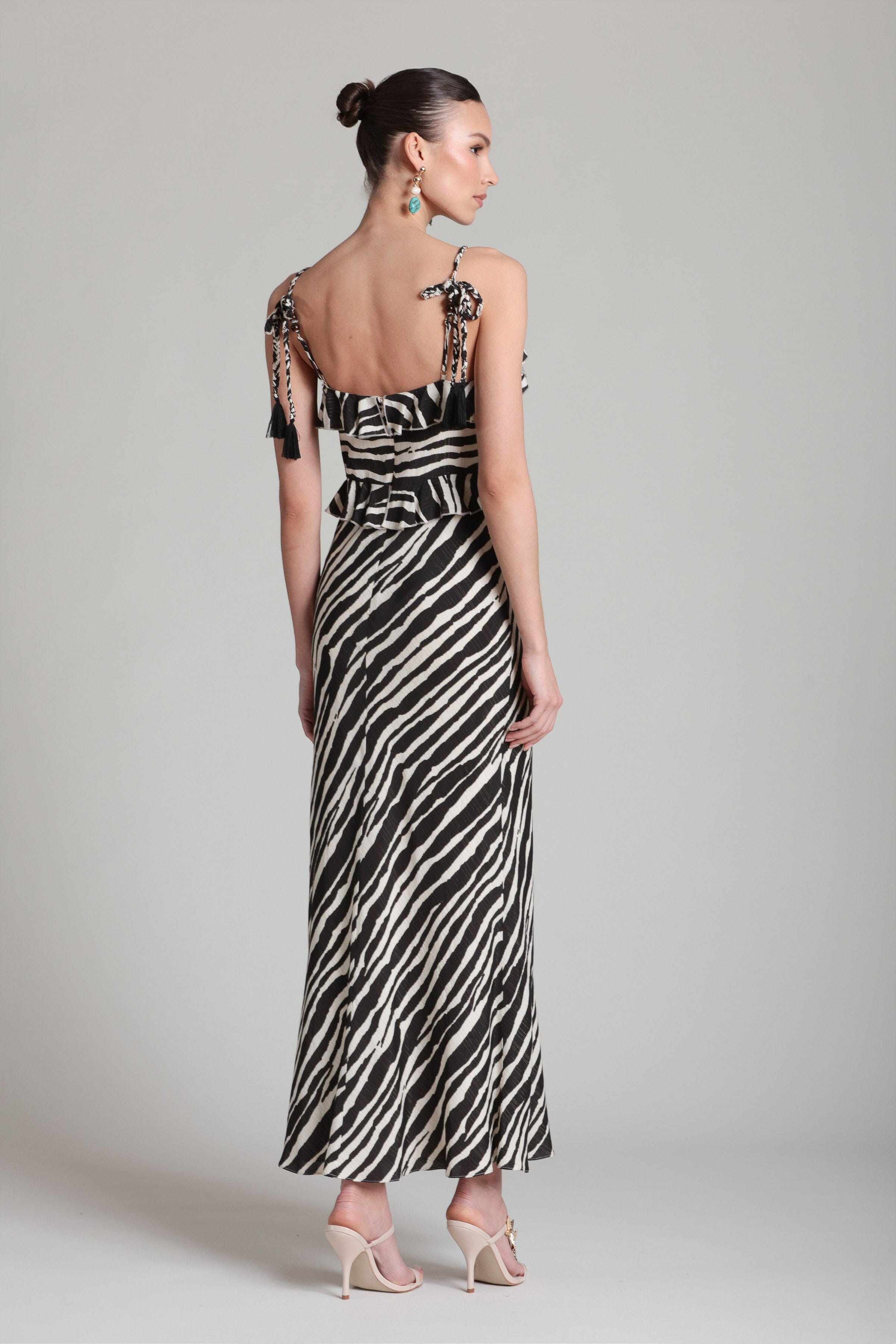 Zebra Stripe Ruffle Maxi Dress