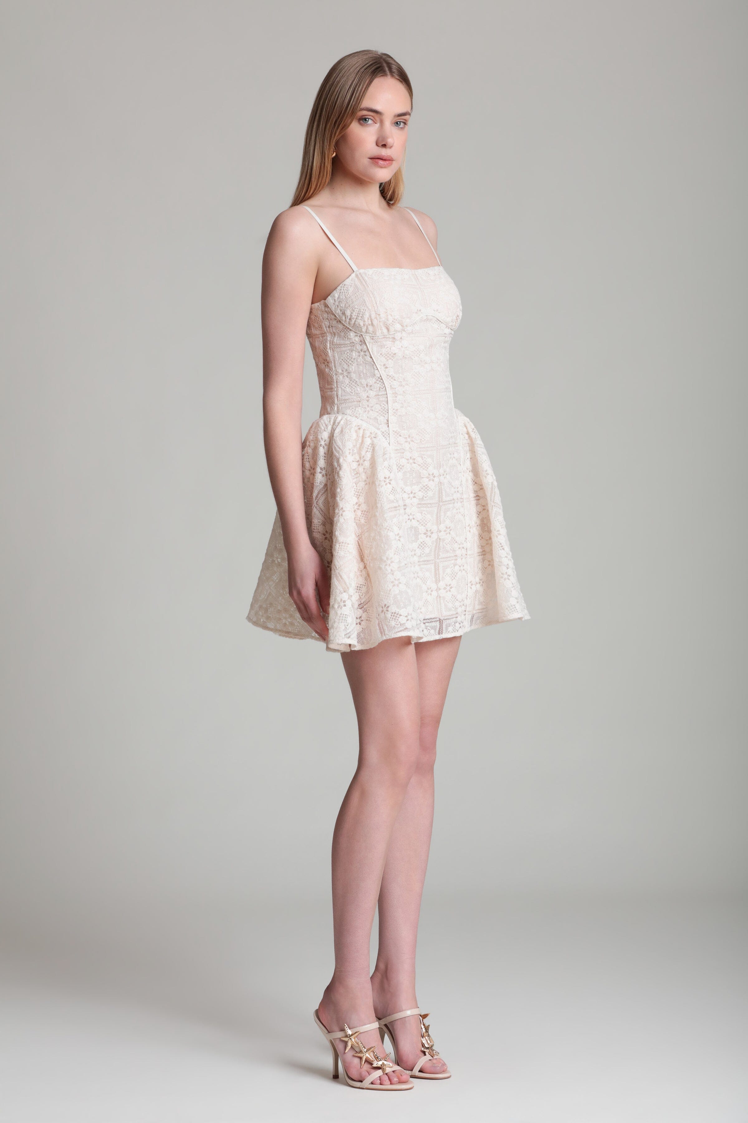 Cream floral embroidered mini dresses. Shop women's cute embroidered mini dresses by Avec Les Filles.