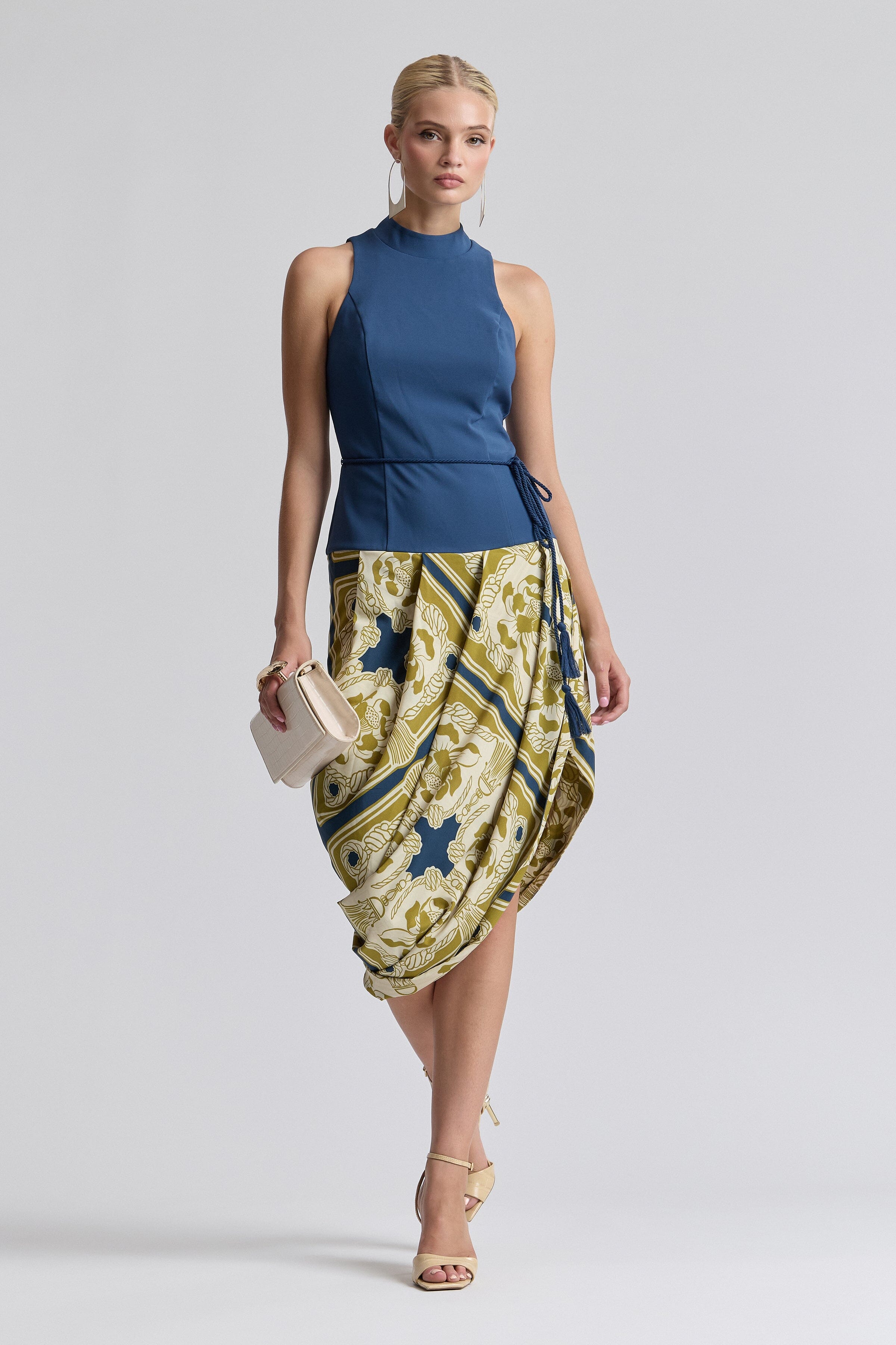 Mock Neck Asymmetric draped midi dress - Shop designer women's cute midi dresses Avec Les Filles