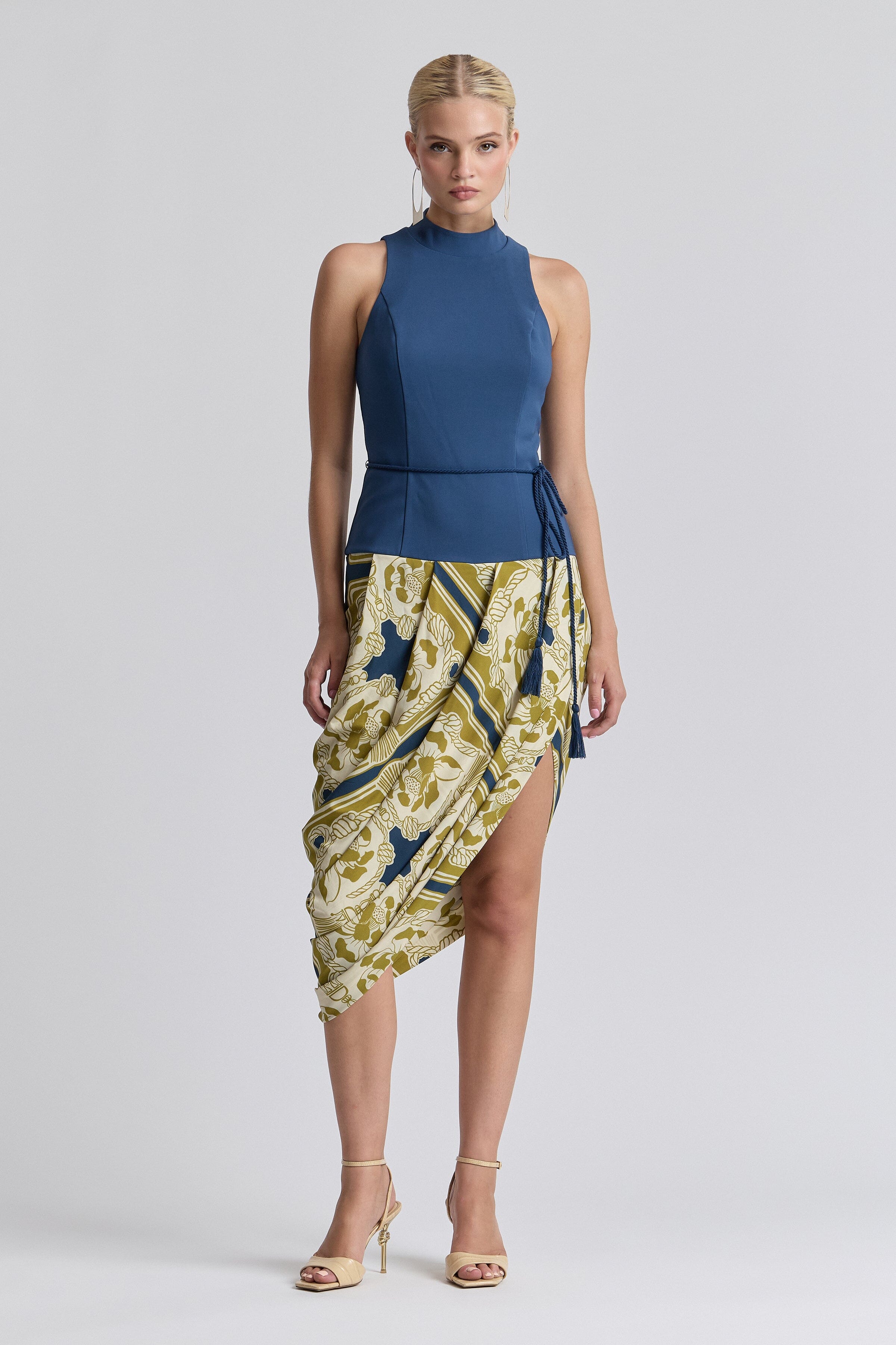 Mock Neck Asymmetric Draped Sleeveless Midi Dress. Shop stylish dresses by Avec Les Filles