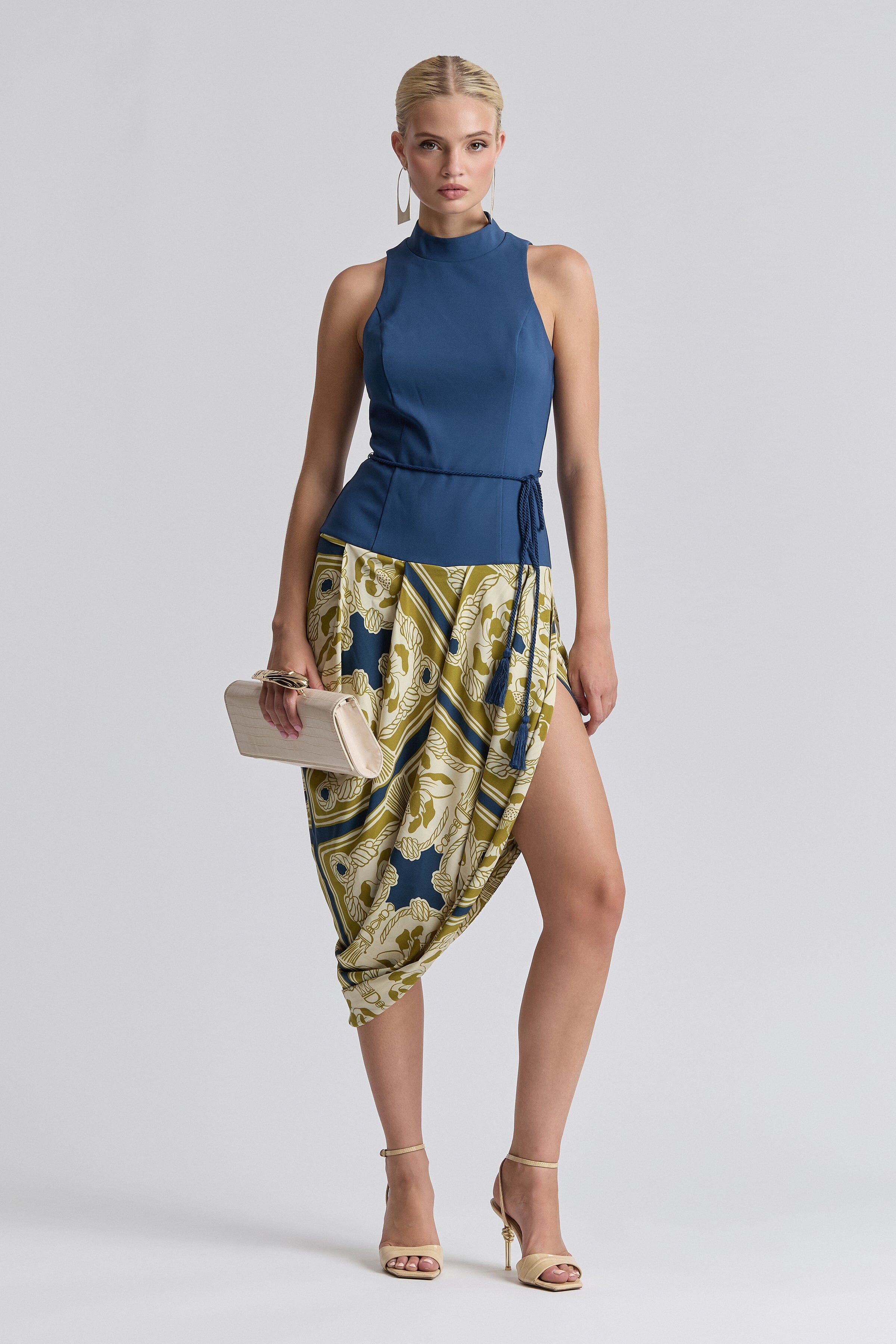 asymmetrical blue dress with mock neck - Shop designer women's cute dresses Avec Les Filles
