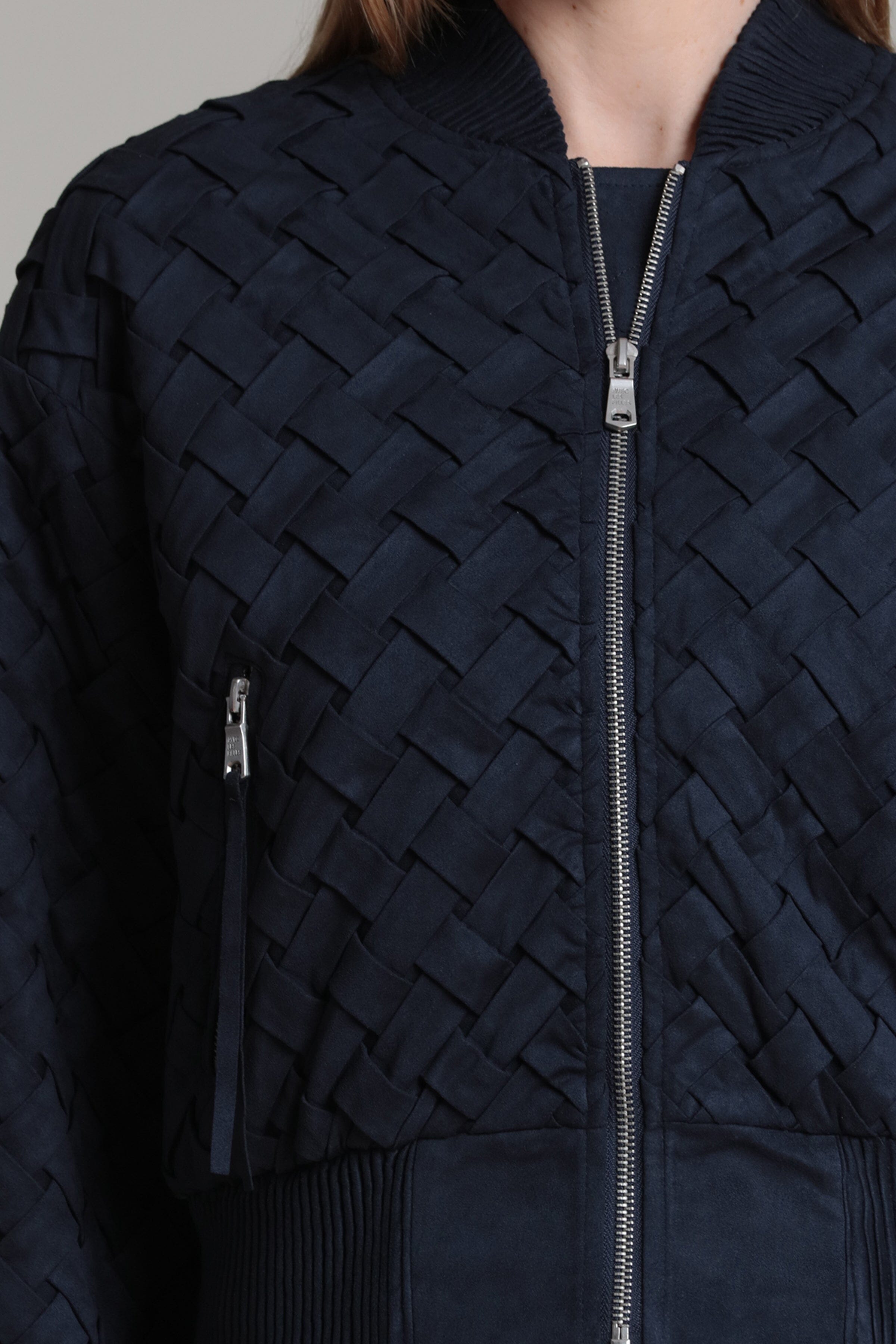 woven blue faux suede bomber jacket with long sleeves - Shop women's bomber jackets by Avec Les Filles