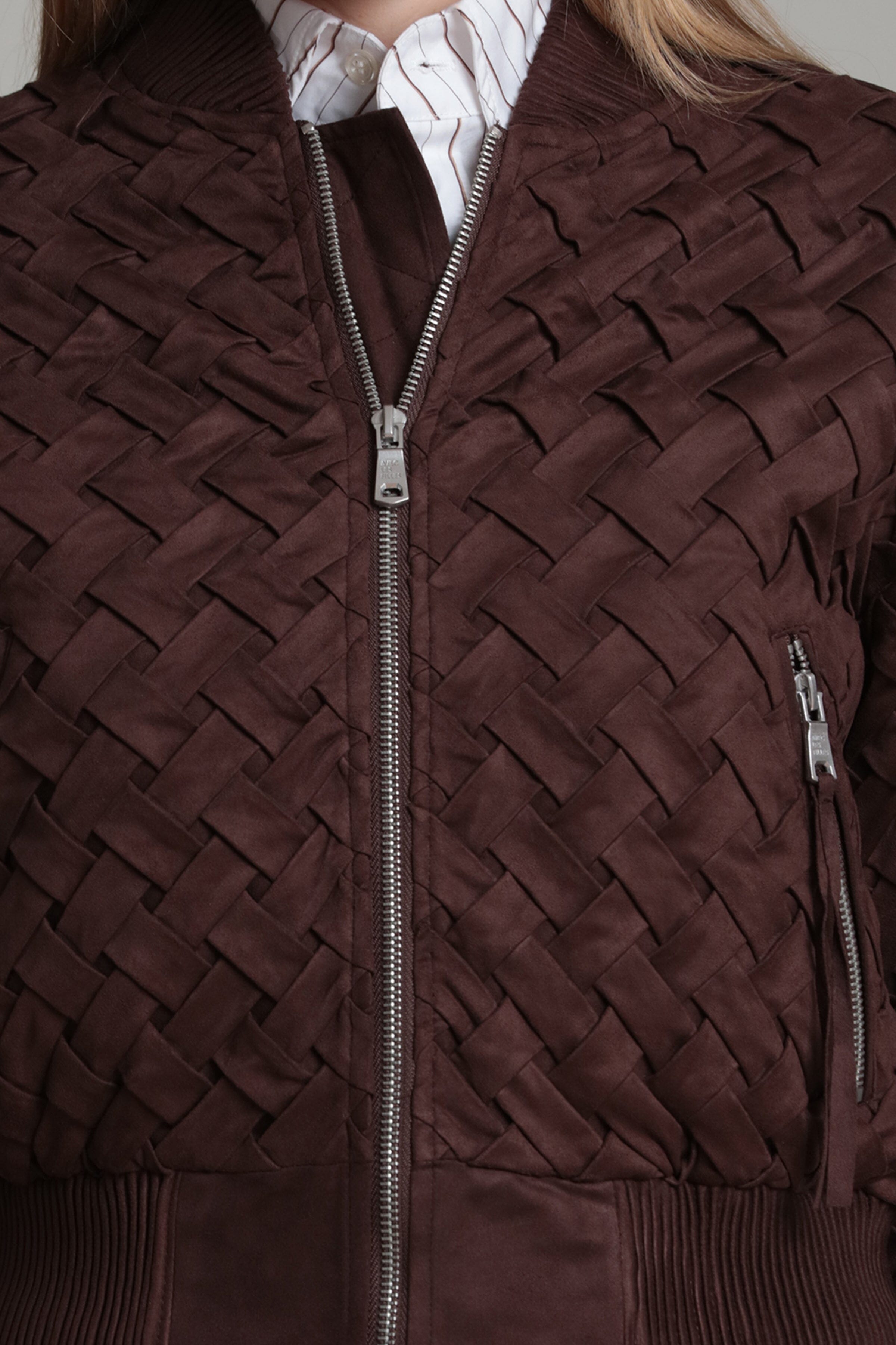 Faux Suede Woven Bomber Jacket Coats & Jackets Avec Les Filles 