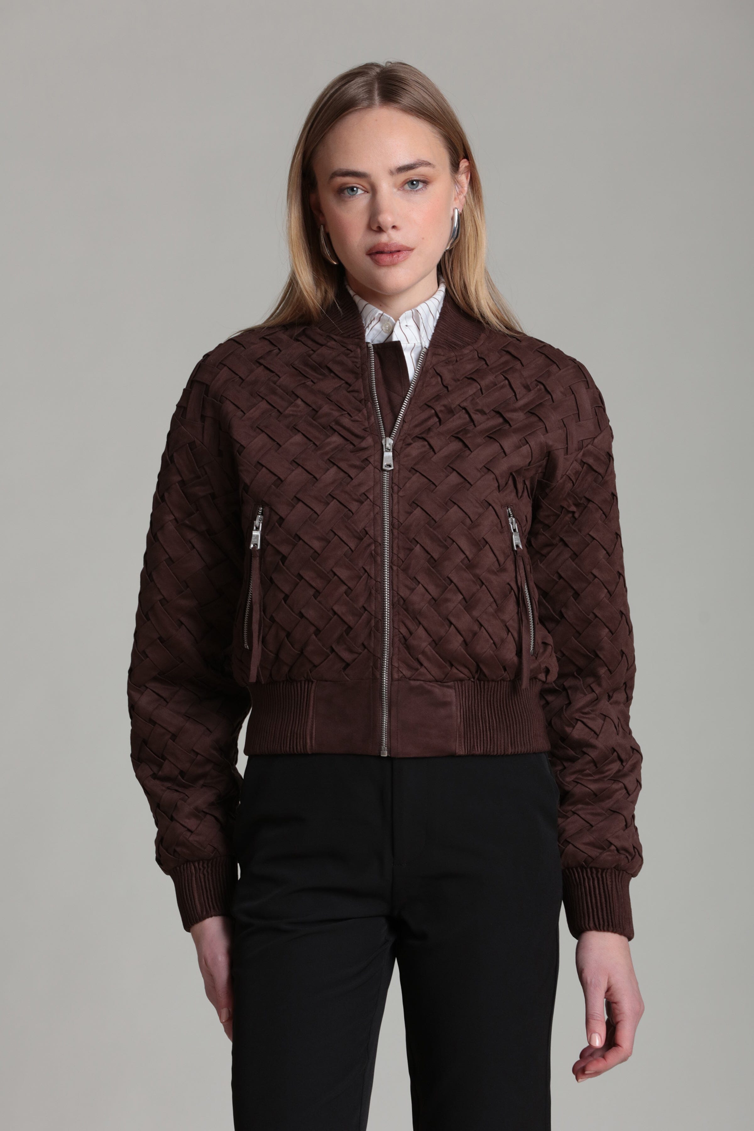 woven brown faux suede jacket with long sleeves - Shop designer women's cute jackets by Avec Les Filles