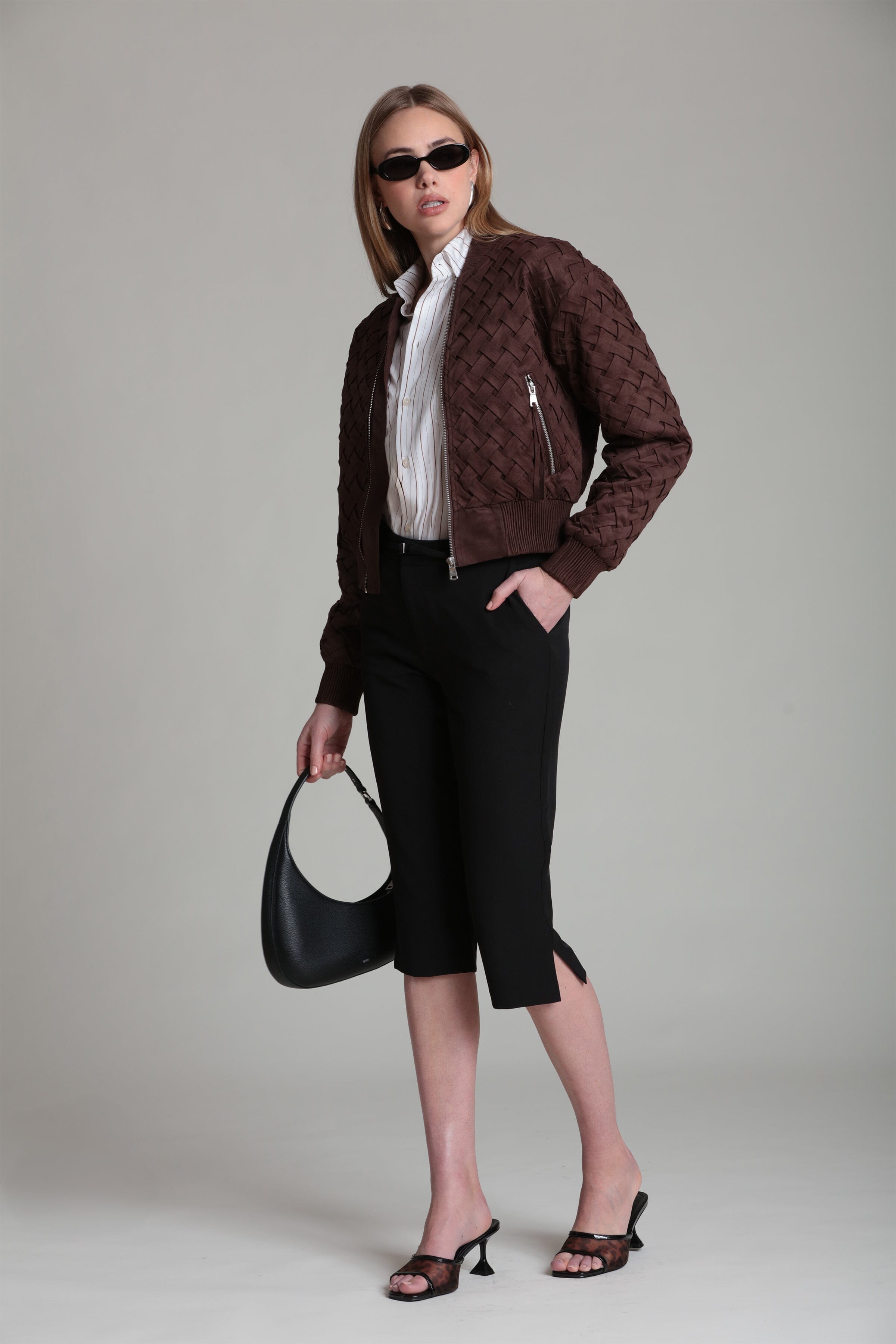 Faux Suede Woven Bomber Jacket Coats & Jackets Avec Les Filles 