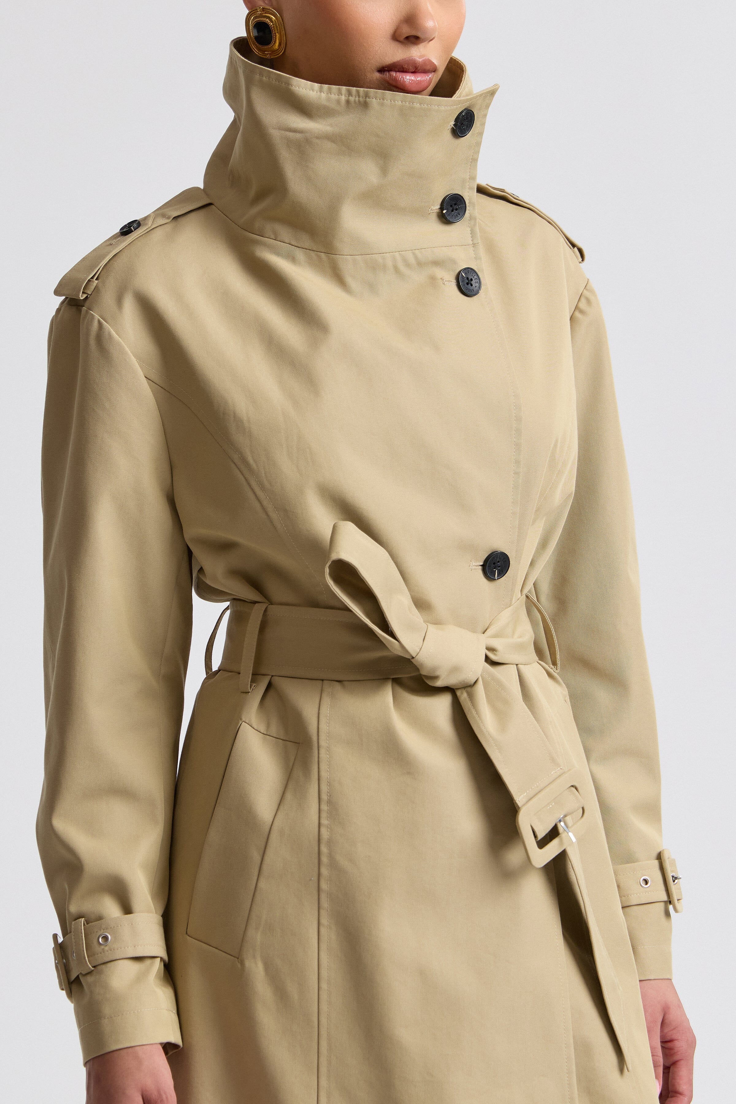 Belted beige trench coat womens with buckle-adjustable long sleeves - Shop women's trench coats by Avec Les Filles