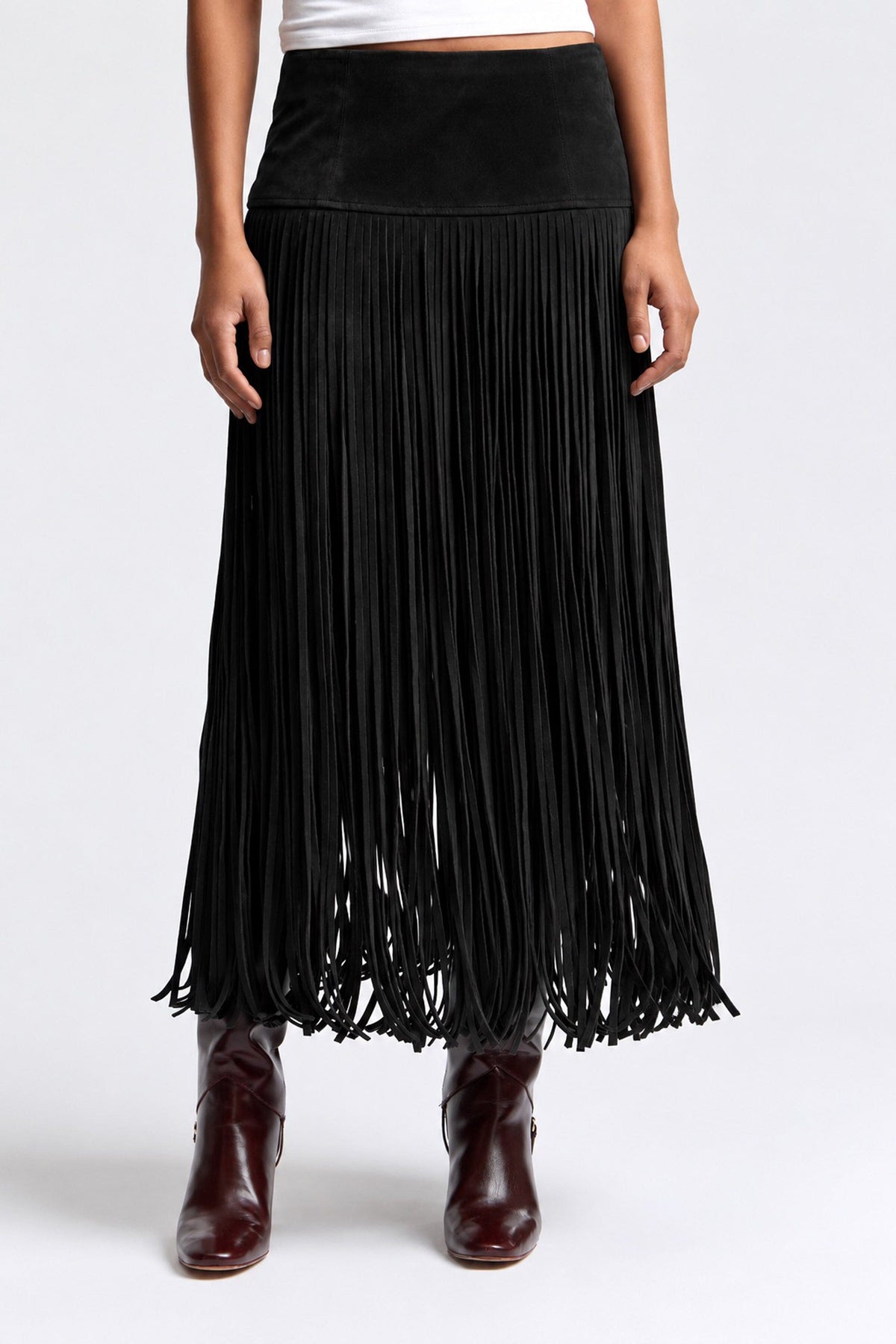 Faux Suede Fringe Maxi Skirt - Black Skirts Avec Les Filles Black 00 