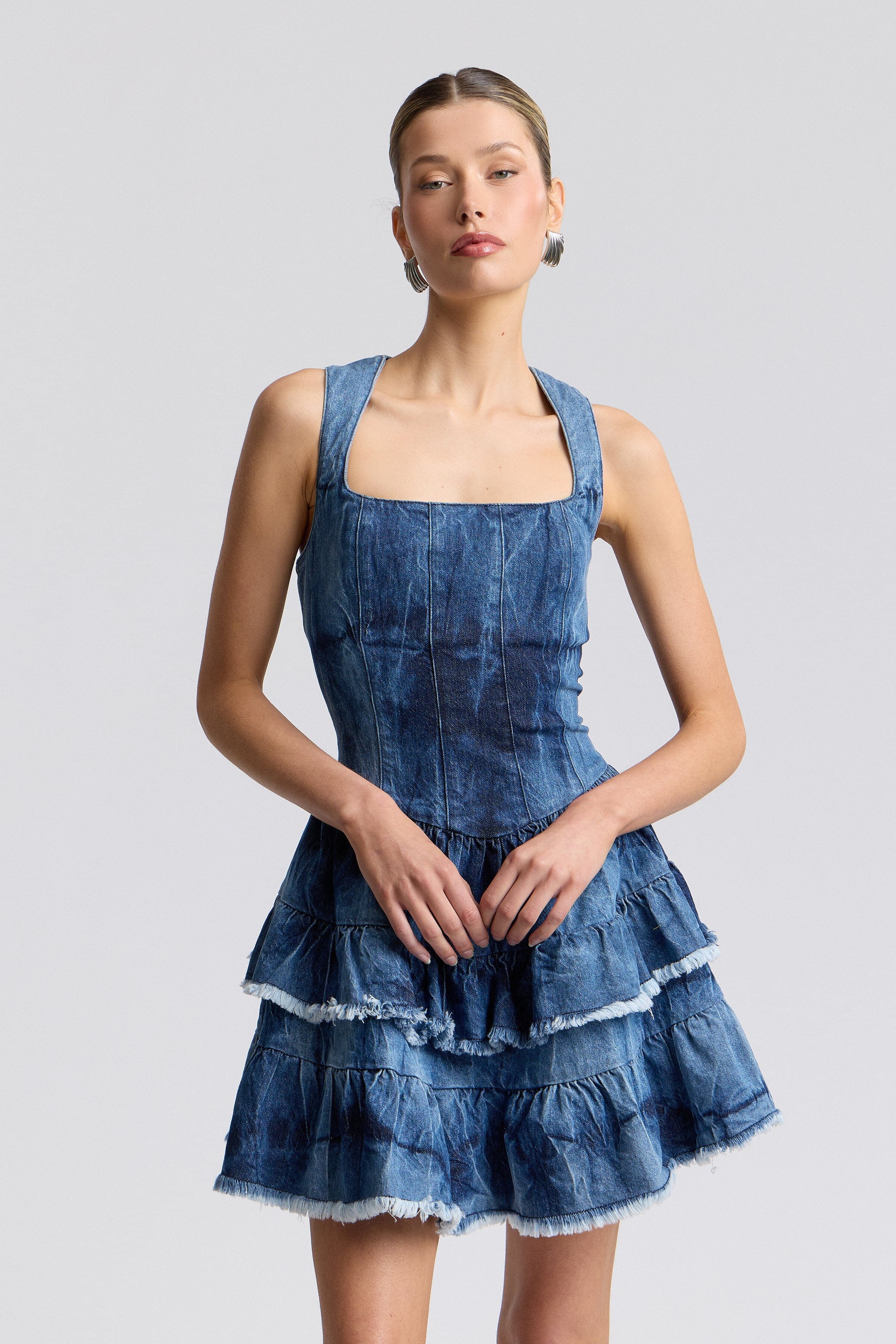 Blue mini denim tie dye dress- Shop women's cute mini dresses by Avec Les Filles