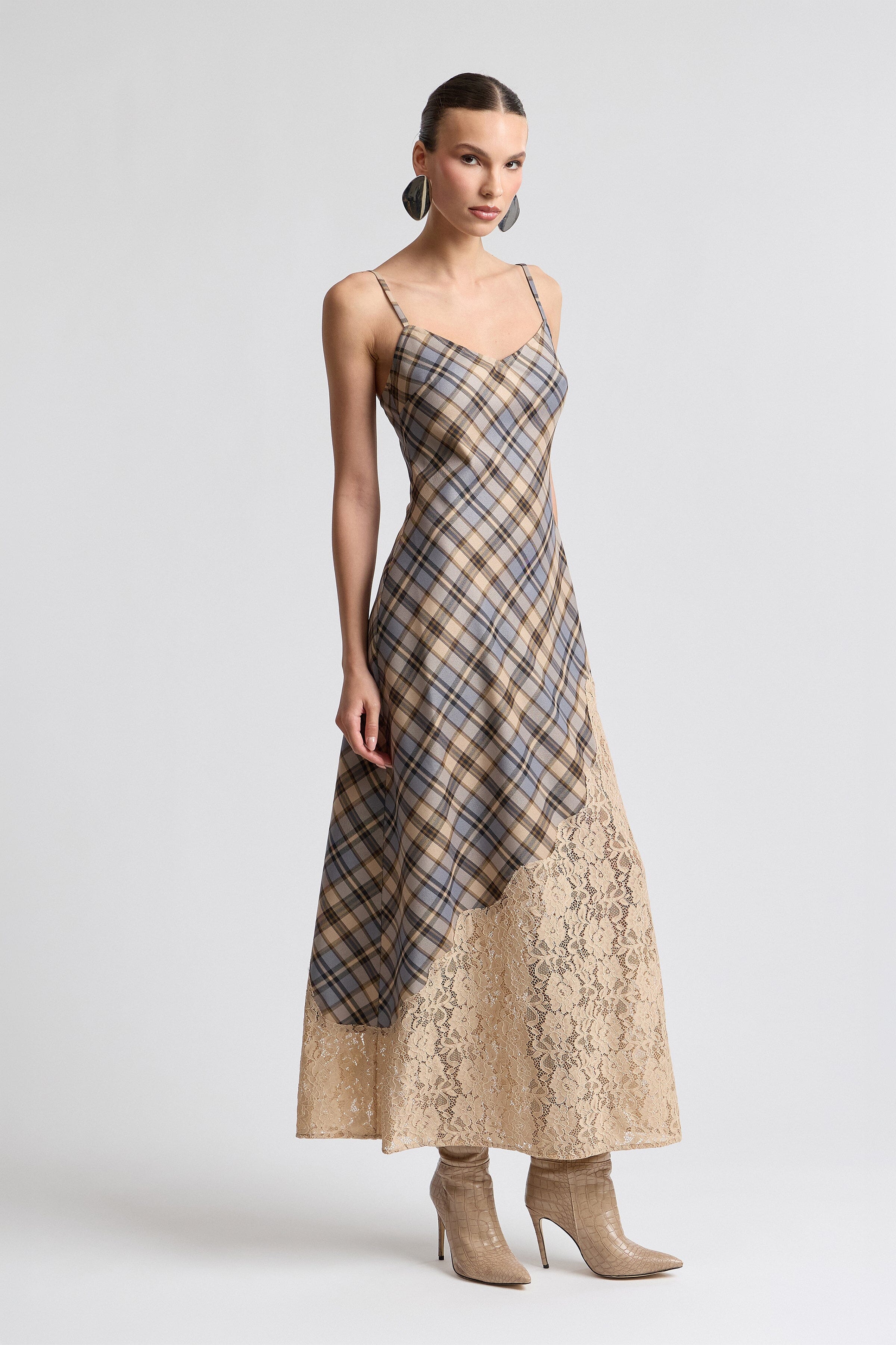 brown plaid maxi dress with spaghetti straps - Shop women's cute dresses by Avec Les Filles