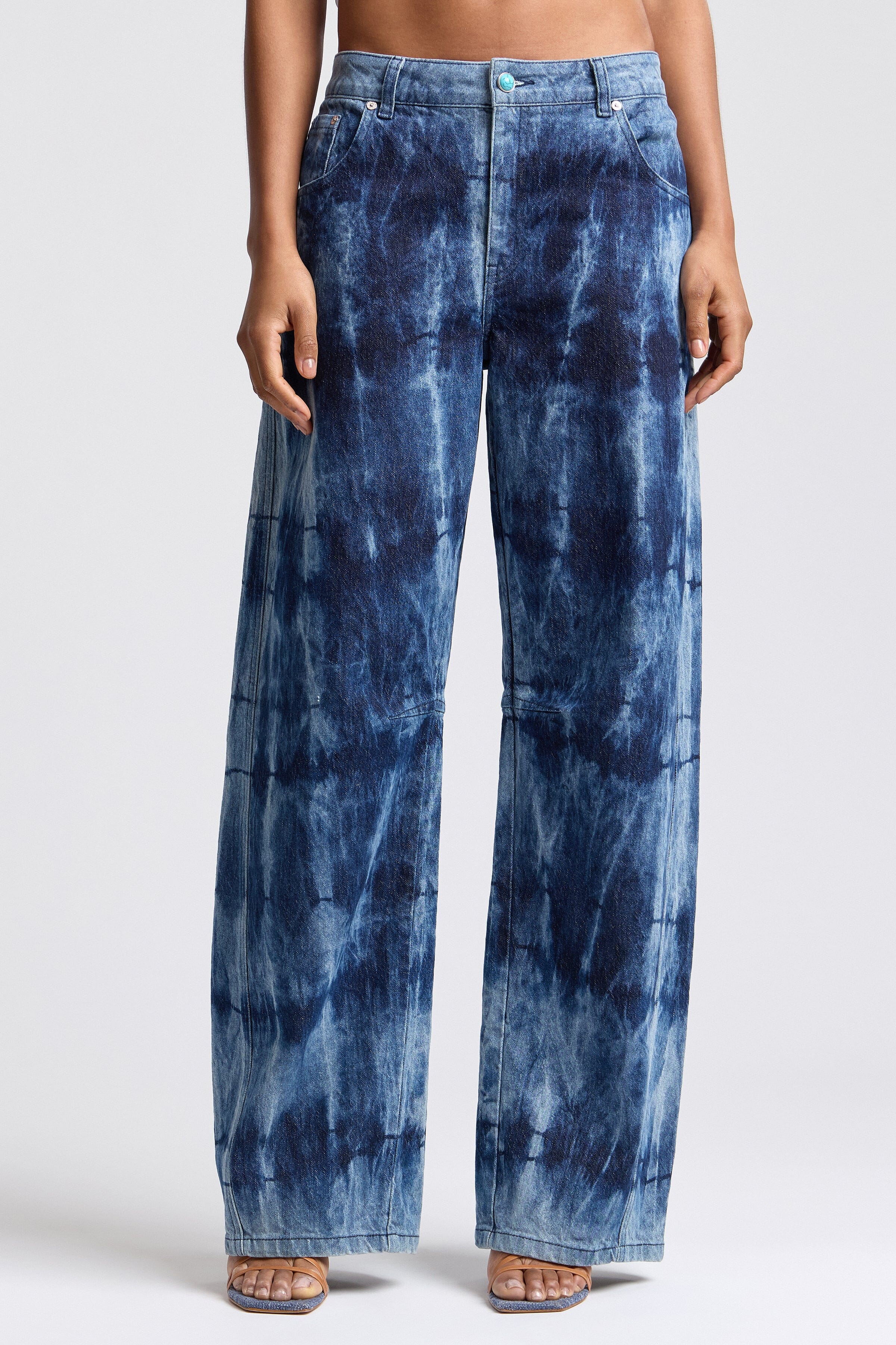 Mid-rise tie dye blue jeans - Shop designer women's cute wide-leg denim jeans by Avec Les Filles.