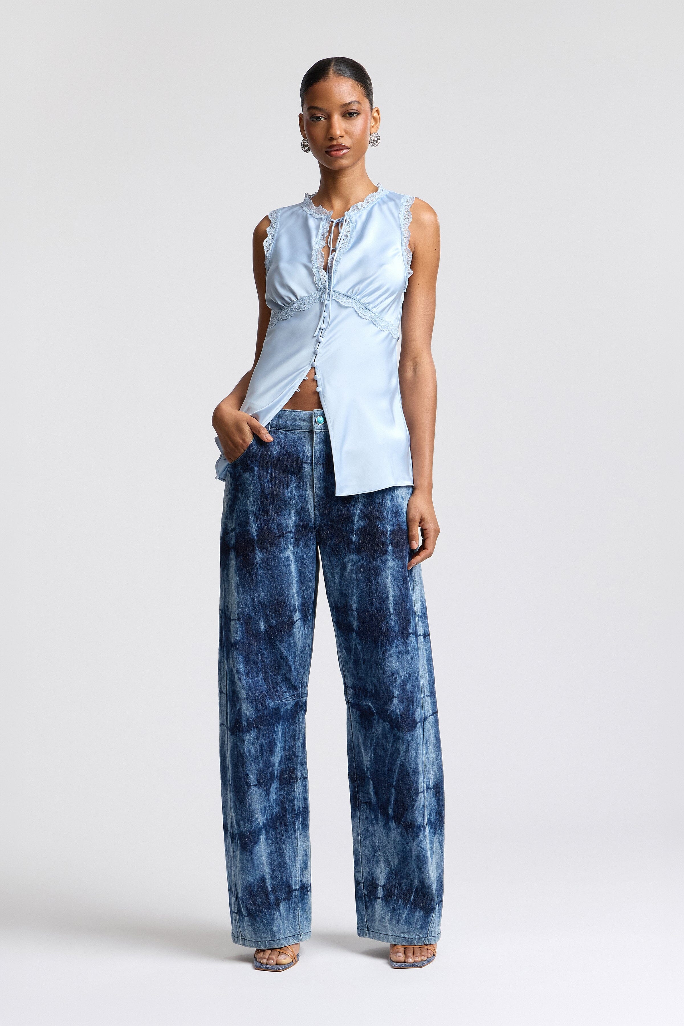 Tie Dye Wide Leg Blue Jeans
