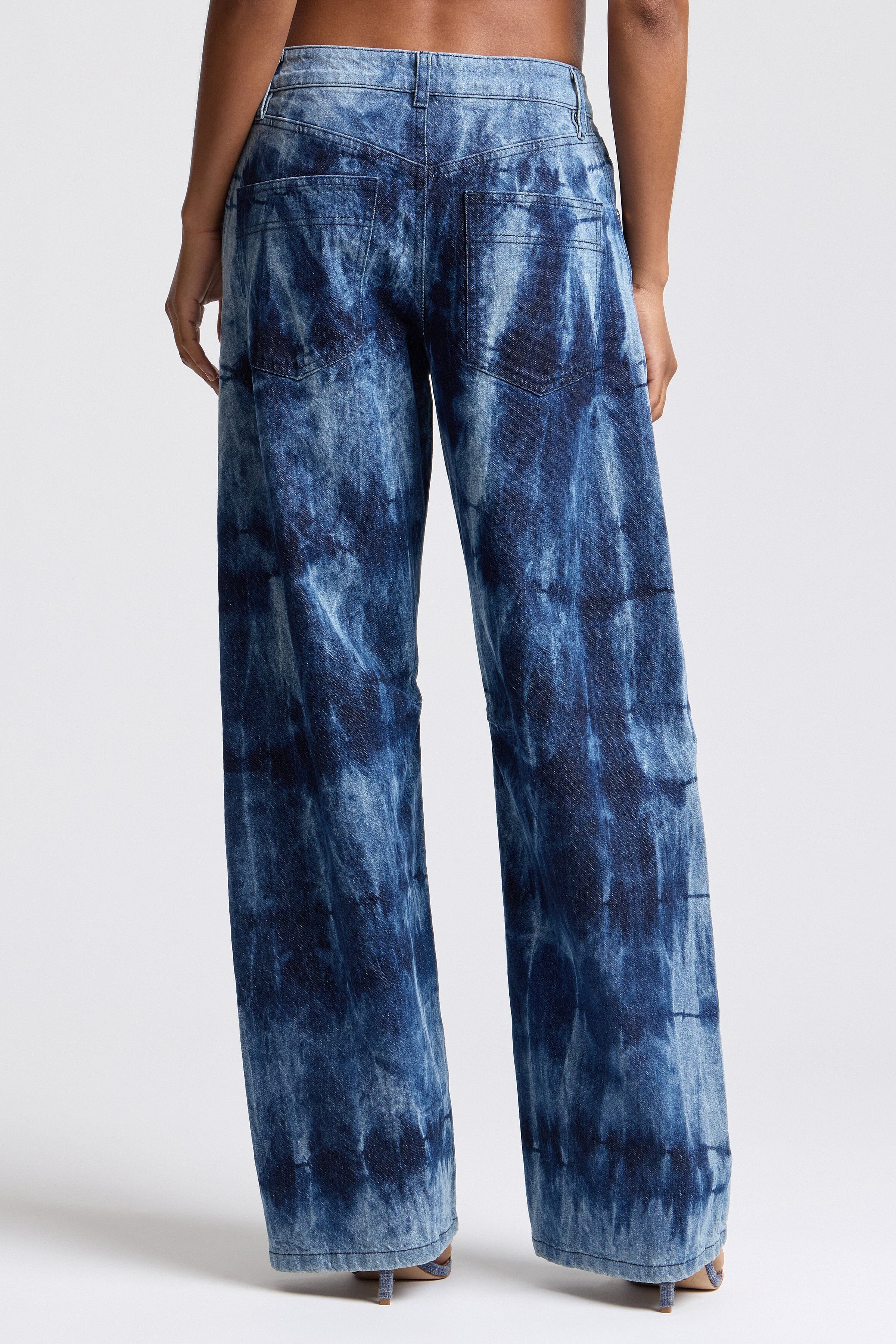 Navy blue tie dye jeans for women with mid-rise - Shop designer denim jeans by Avec Les Filles.