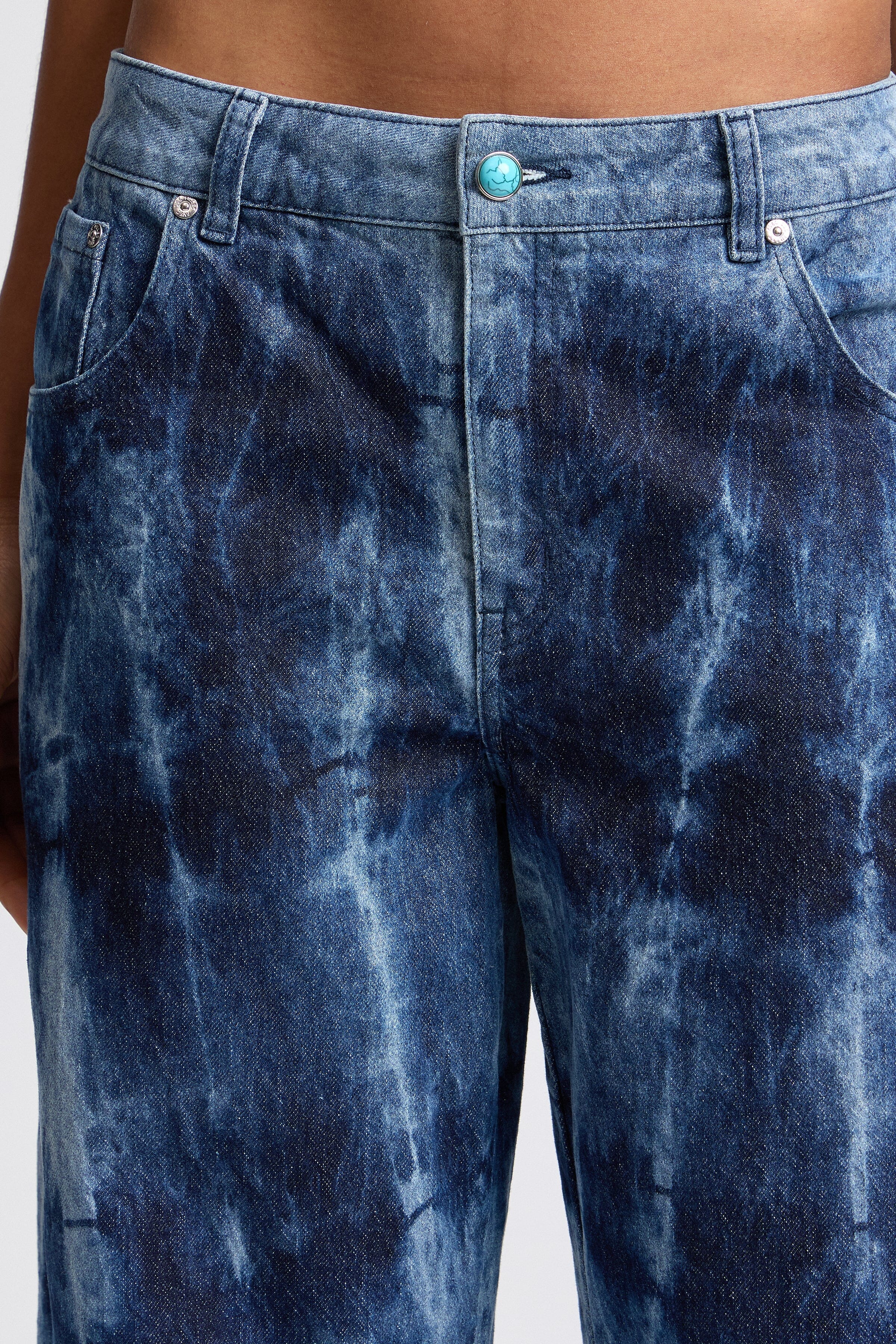 Tie dye loose pants with mid-rise and wide-leg fit - Shop designer women's denim pants by Avec Les Filles.