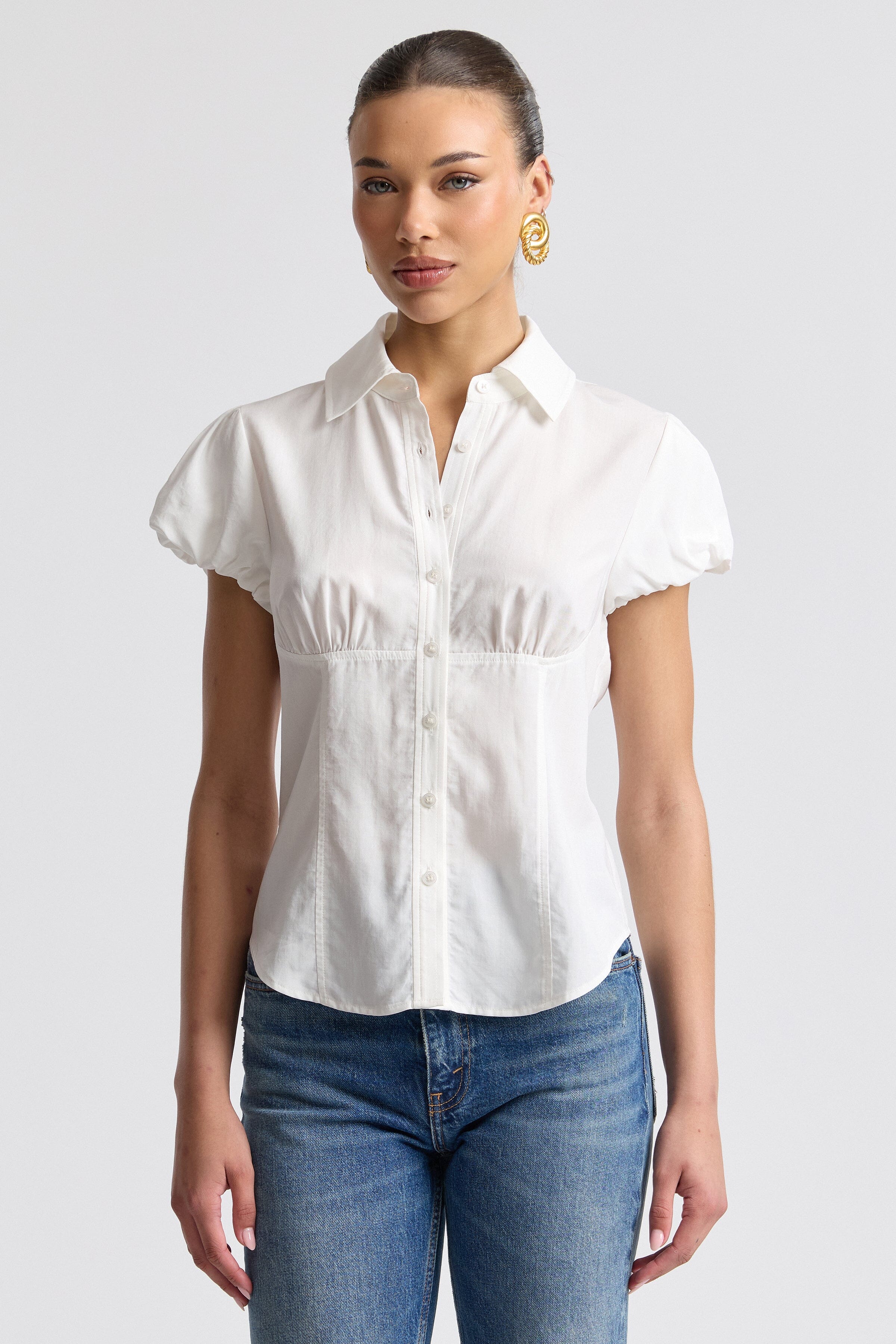 collared button down shirt with puff sleeves - Shop women's cute white tops by Avec Les Filles