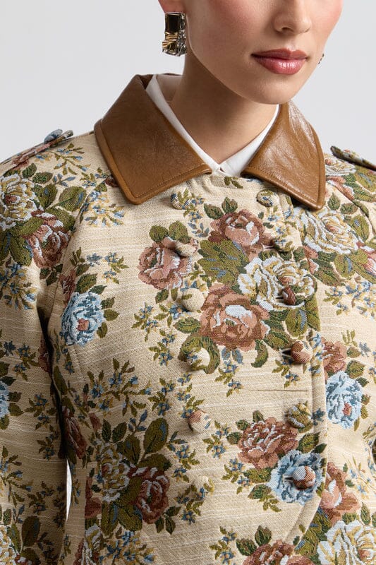 Taupe floral brocade jackets for women. Shop designer women's blazers by Avec Les Filles.