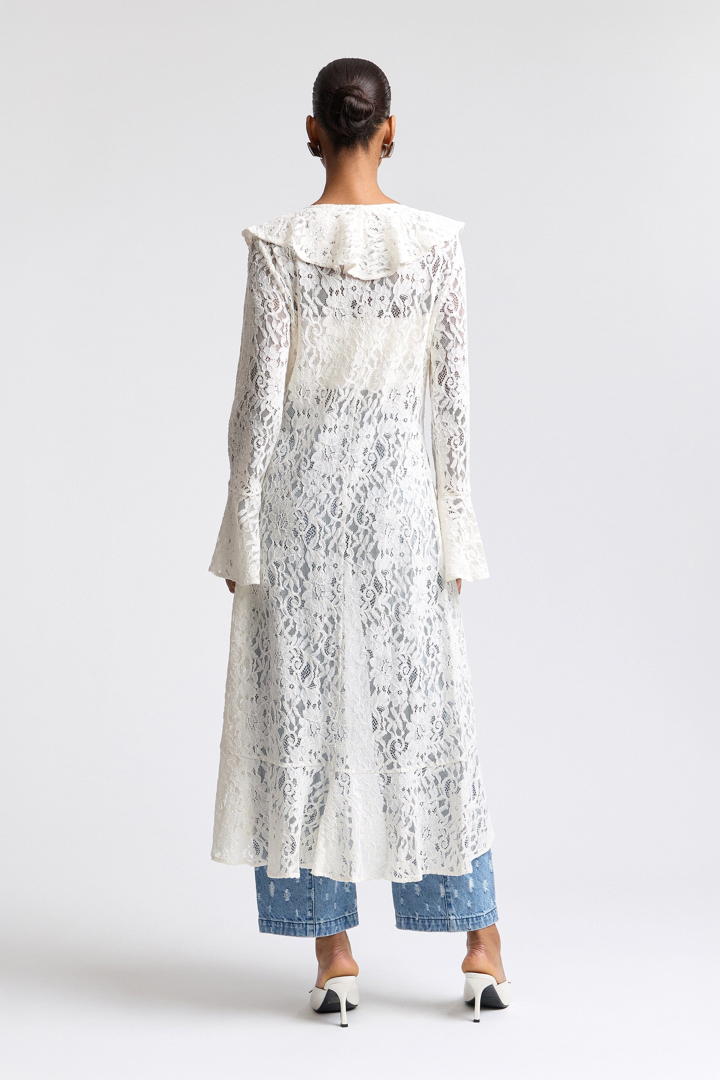 Tie-front ruffle white duster cardigan with long sleeves - Shop women's cute long dusters by Avec Les Filles