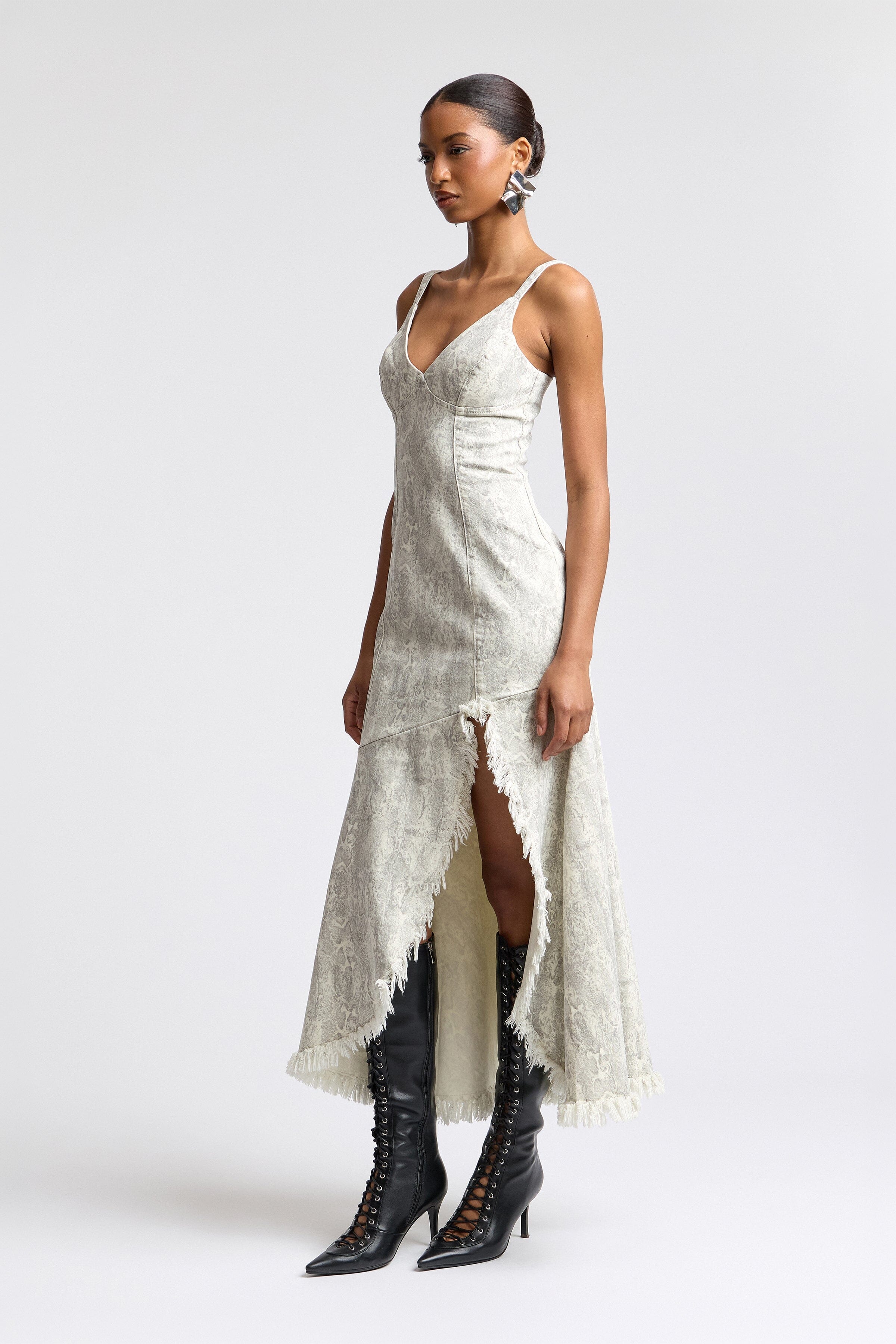 Midi snake pattern dress with adjustable straps and V-neck - Shop women's cute midi dresses by Avec Les Filles