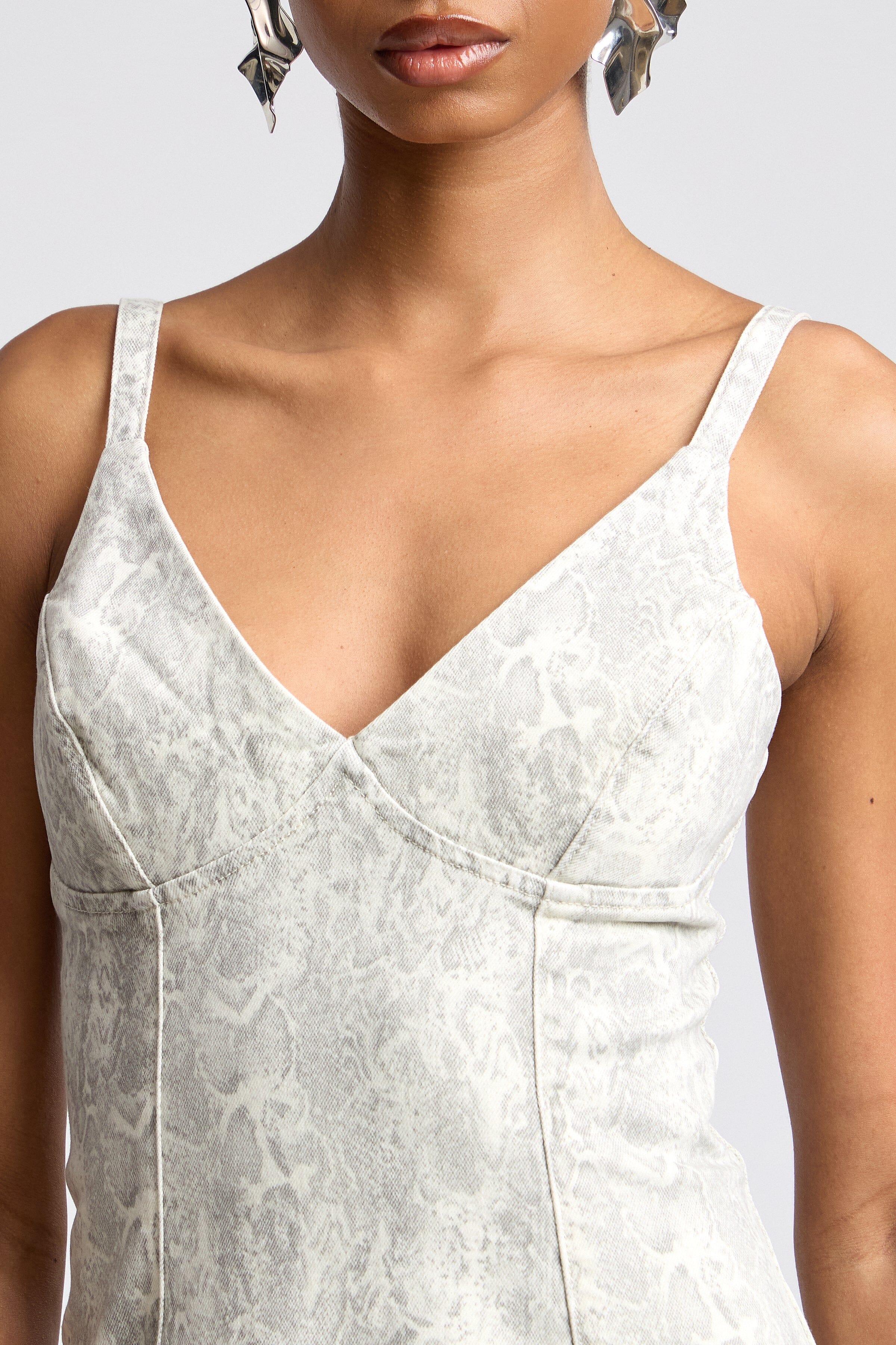 Snake skin asymmetric denim dress with adjustable shoulder straps - Shop midi denim dresses by Avec Les Filles