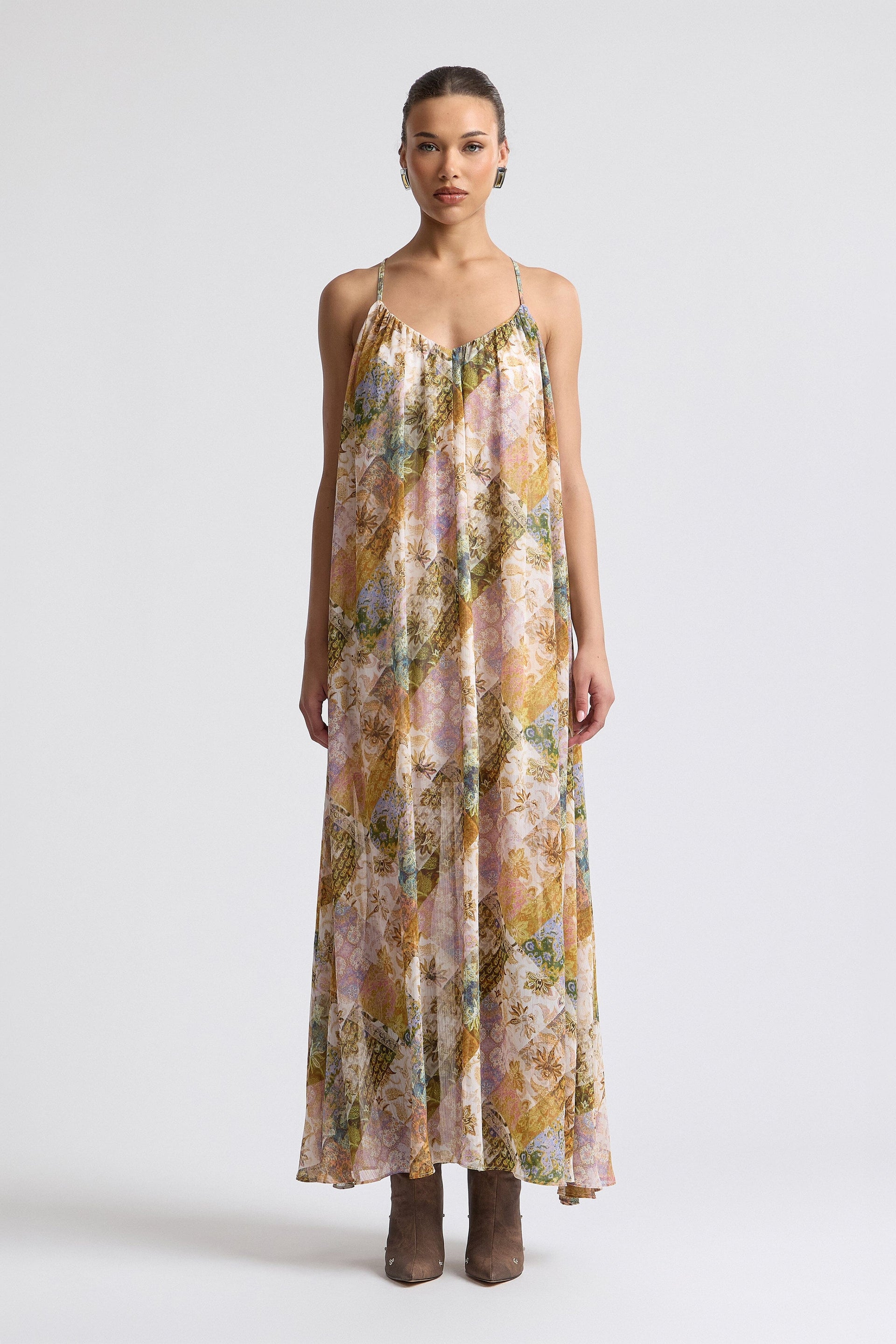 stone oversized chiffon floral print bandeau maxi dress Women's Stone Oversized Floral Print Bandeau Maxi Dress