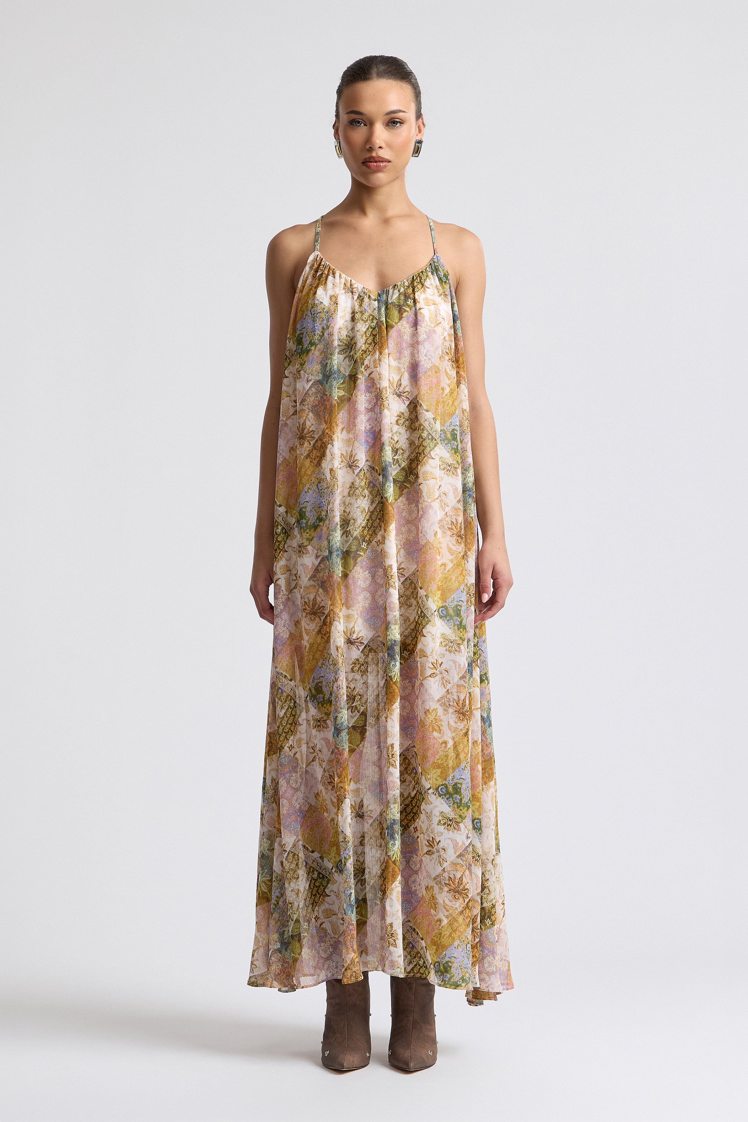 Outpost paisley print dress with V-neck and adjustable straps - Shop designer women's maxi dresses by Avec Les Filles.