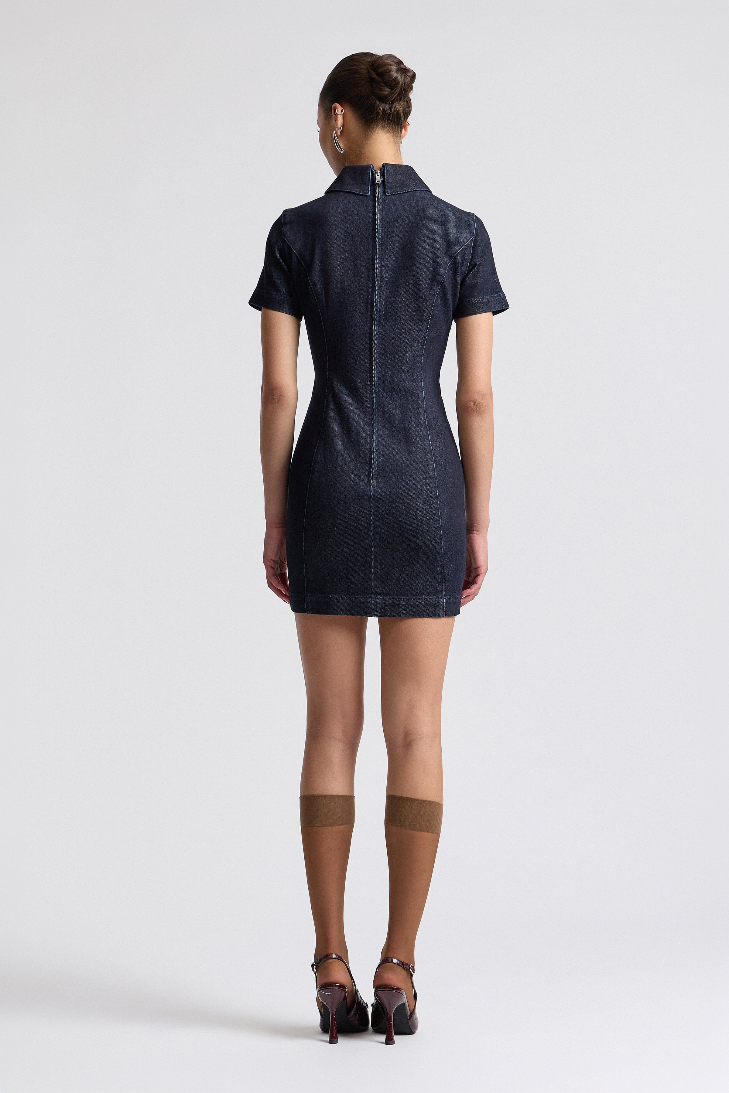 Stretch button front dress denim mini - Shop designer women's cute mini dresses by Avec Les Filles