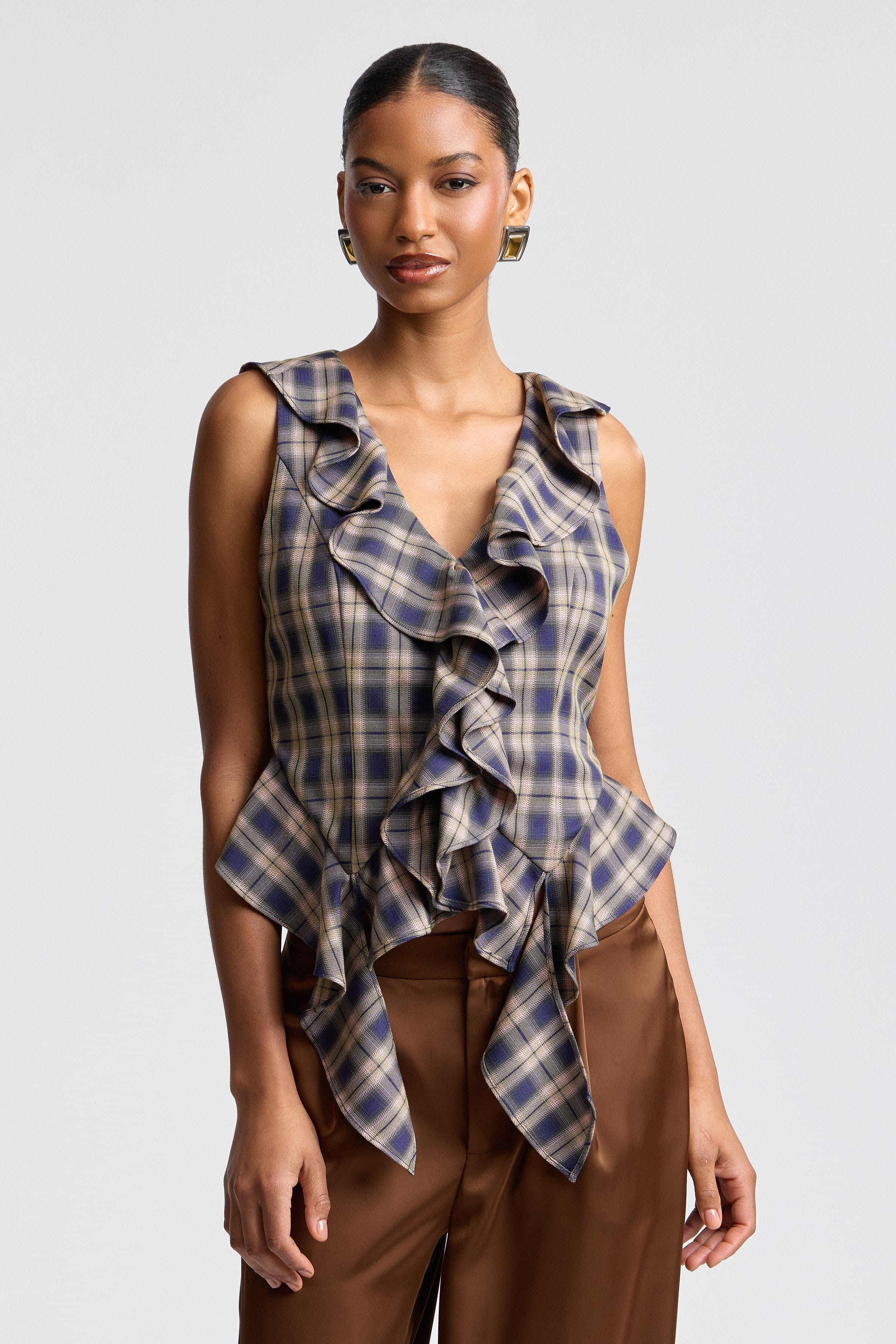 Twilight Multicolor Ruffle Plaid Top