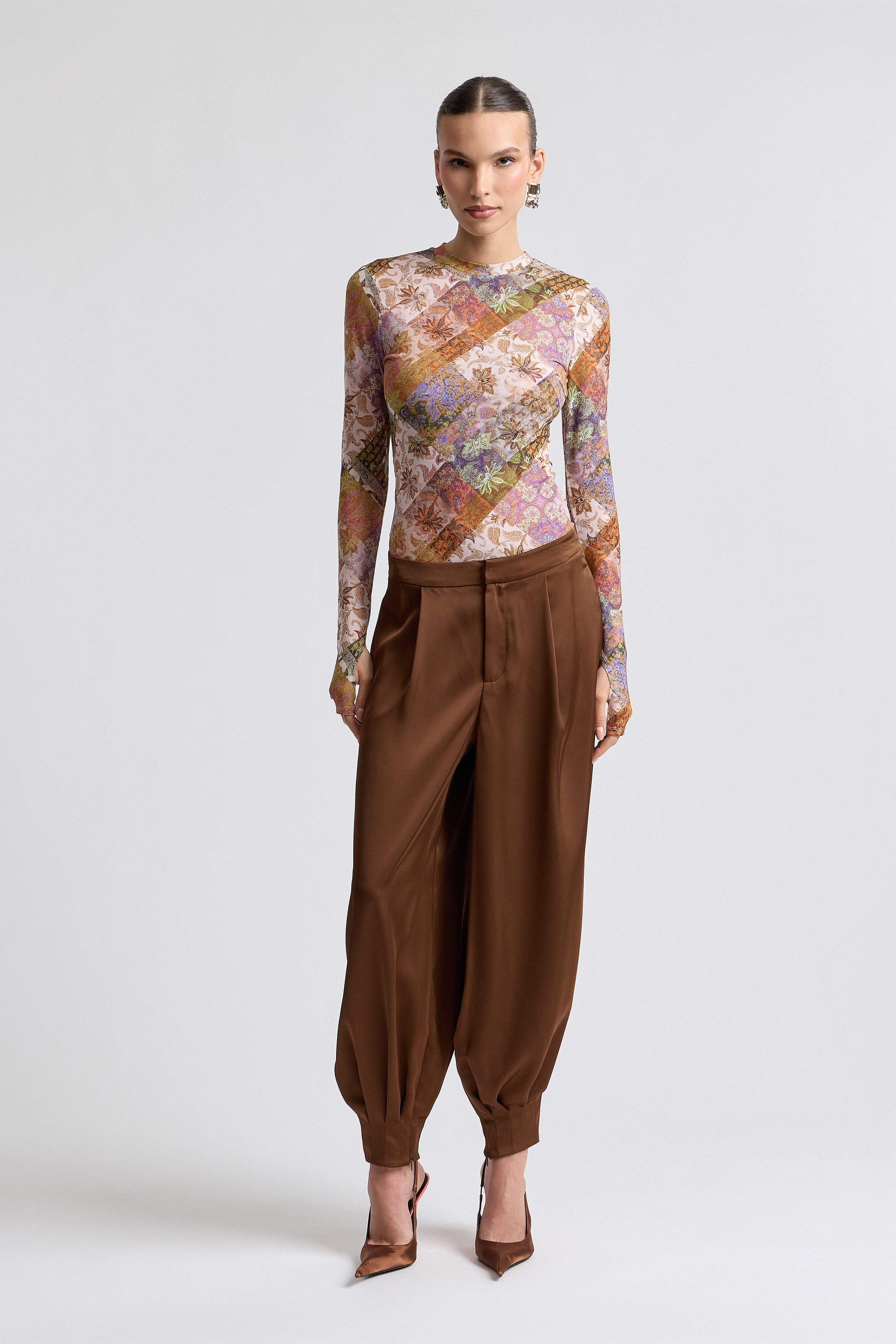 Chocolate balloon leg pants. Shop designer women's pants by Avec Les Filles.