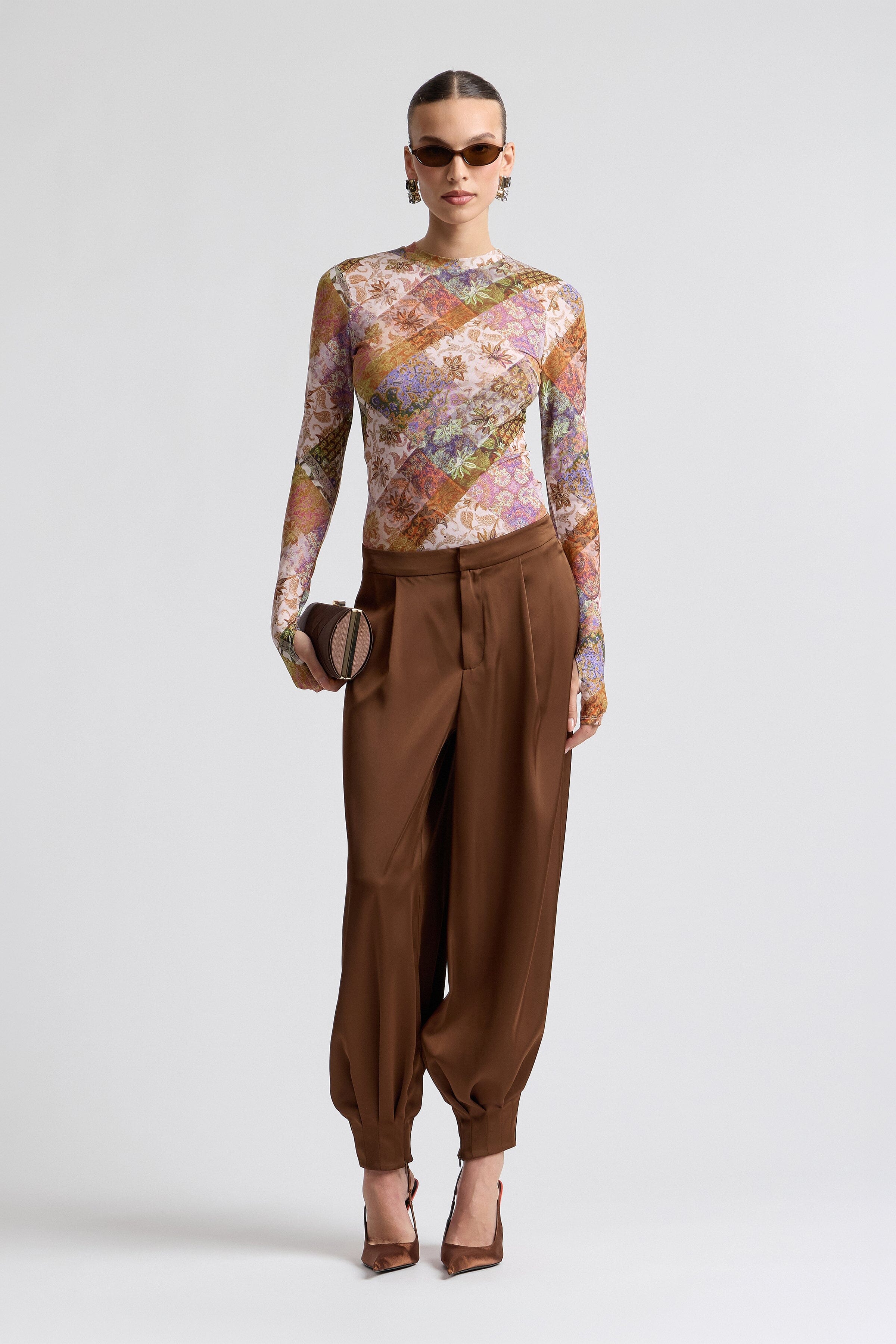 Chocolate Pleated Satin Balloon Pants