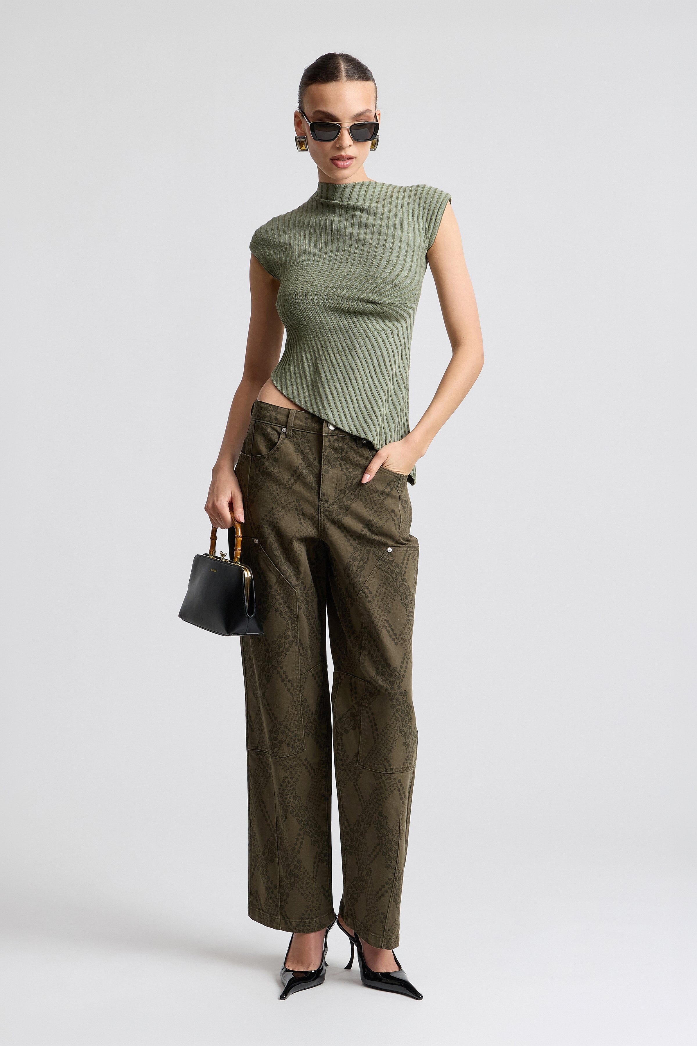 Brown paisley jeans snake print in stretch cotton with straight-leg fit - Shop printed denim pants by Avec Les Filles