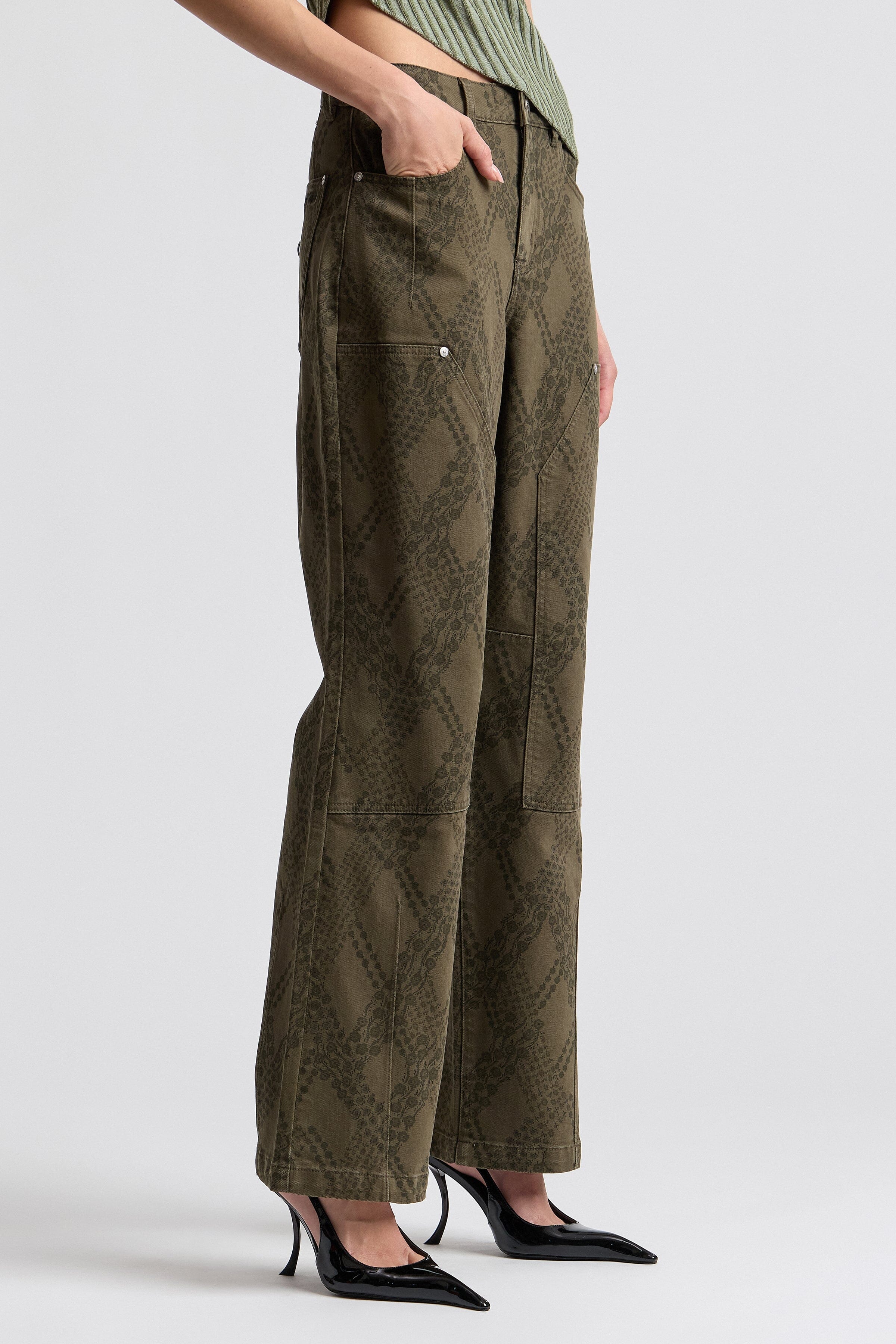 Paisley snake skin jeans in stretch cotton with straight-leg fit - Shop womens carpenter jeans by Avec Les Filles