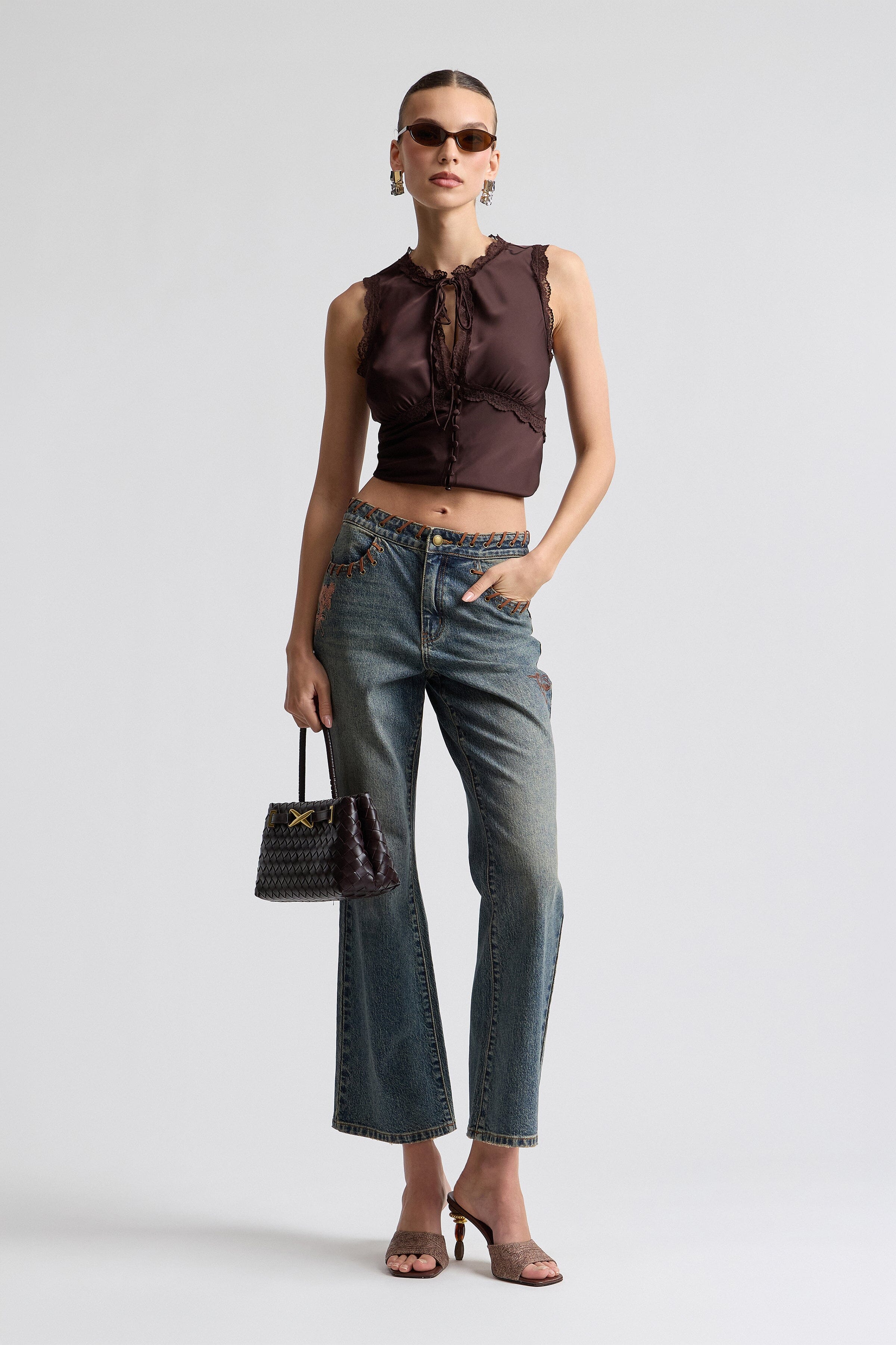 Vintage-inspired 70's style cropped denim flared jeans - Shop designer womens flare stretch jeans
