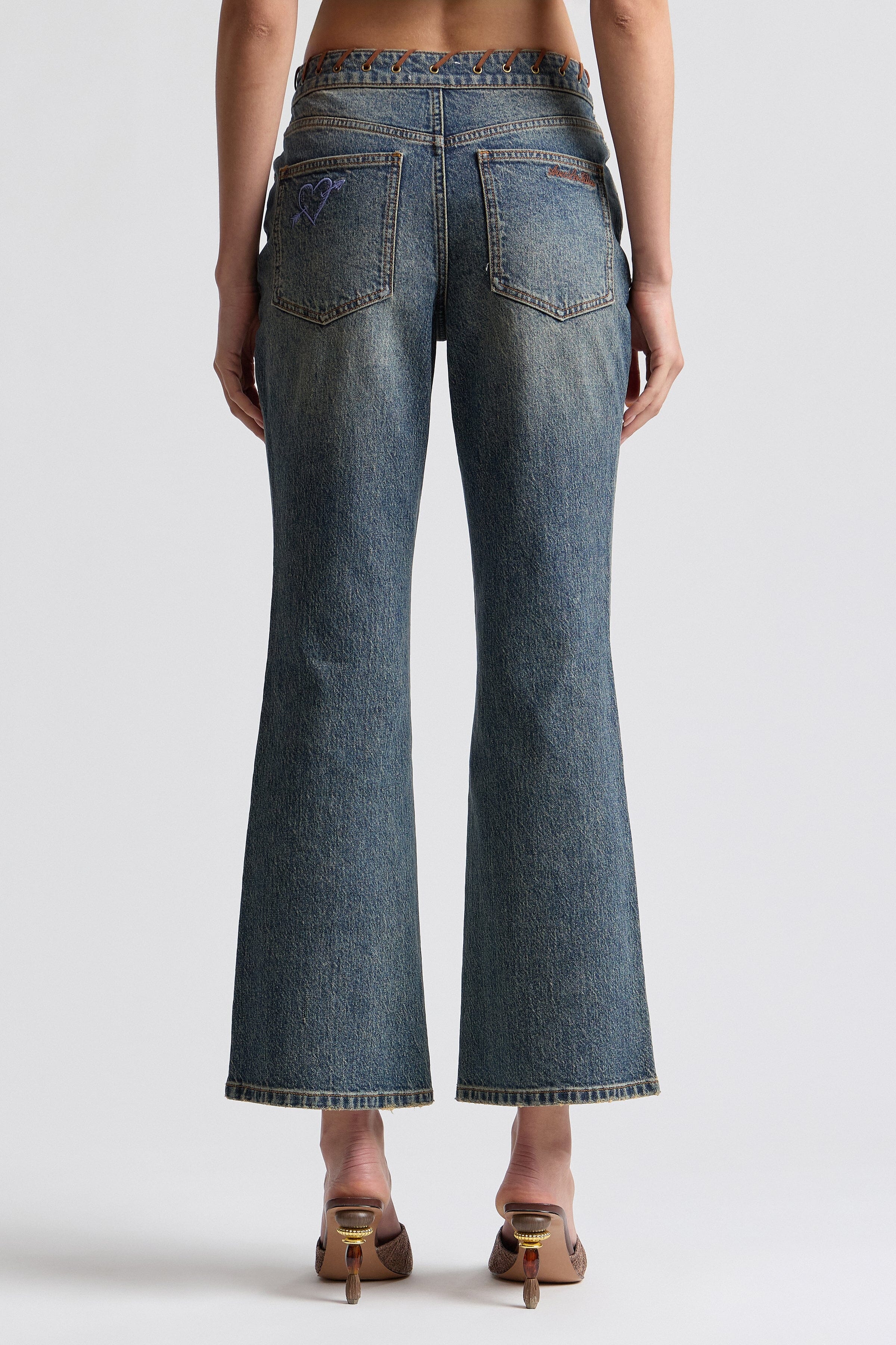 Vintage-inspired 70's style cropped flare denim jeans - Shop designer womens flare stretch jeans