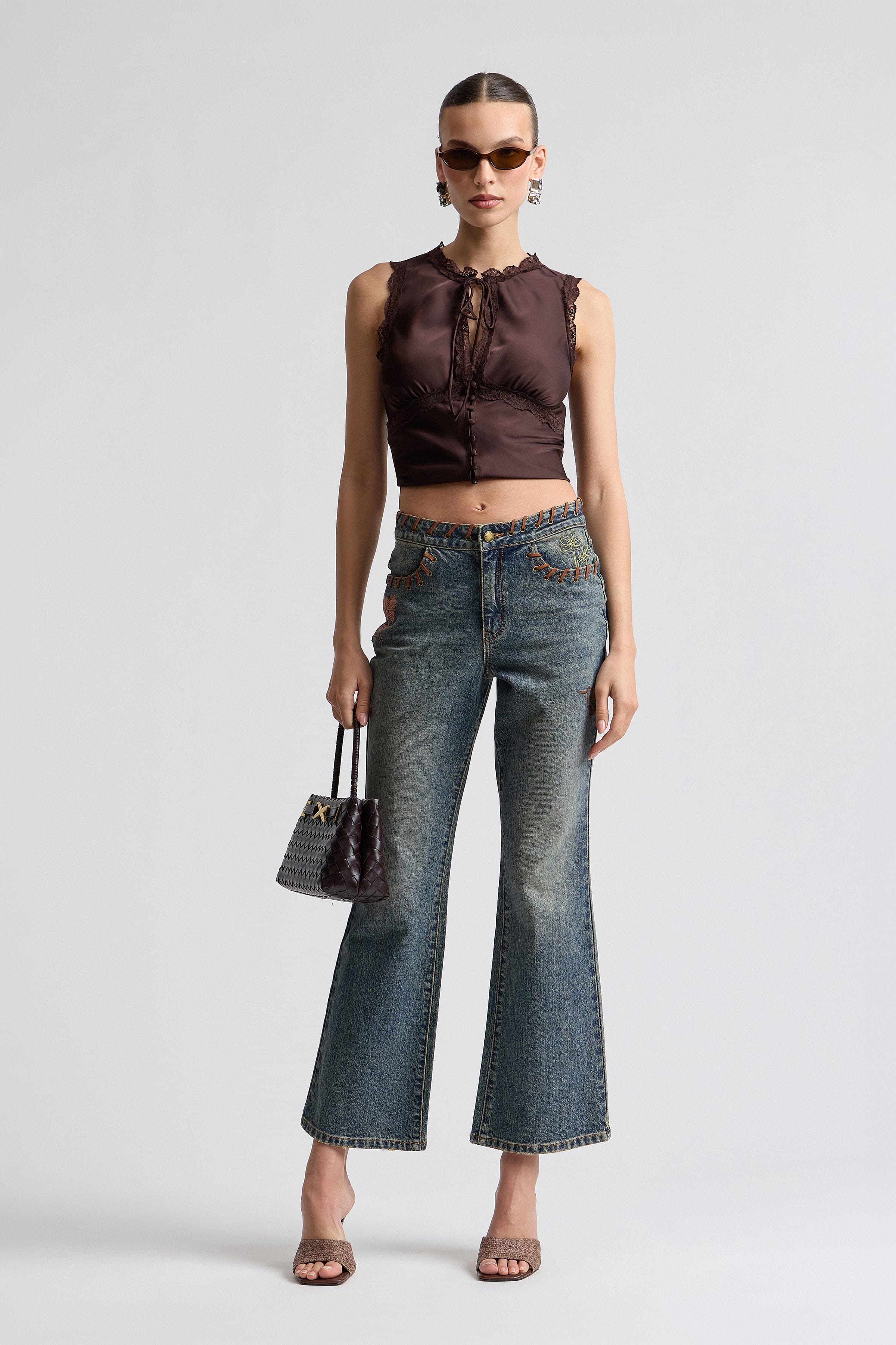 Vintage-inspired 70's high rise flare denim jeans - Shop designer womens flare stretch jeans