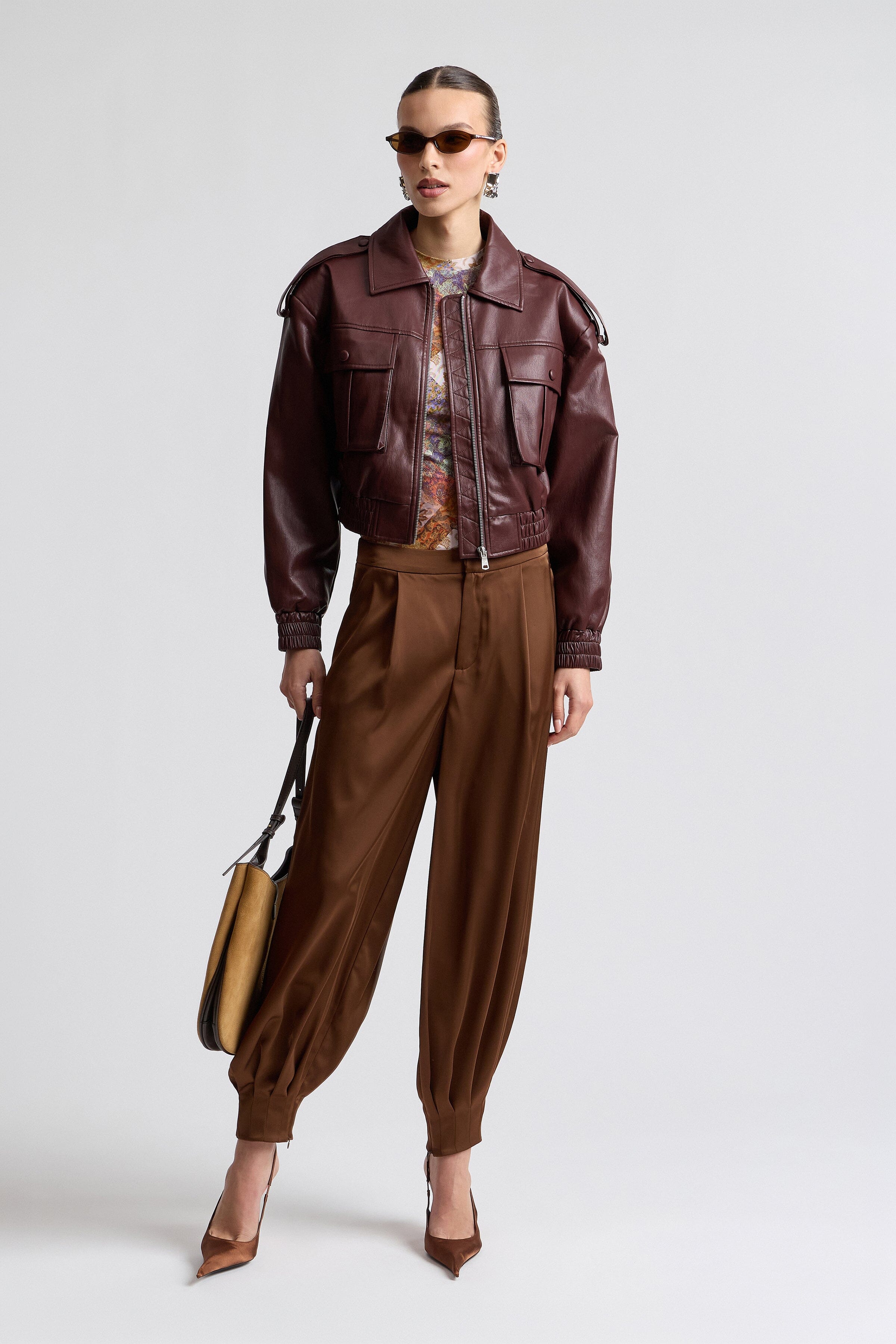 Dark red oversize faux leather bomber jacket - Shop designer women's bomber jackets by Avec Les Filles