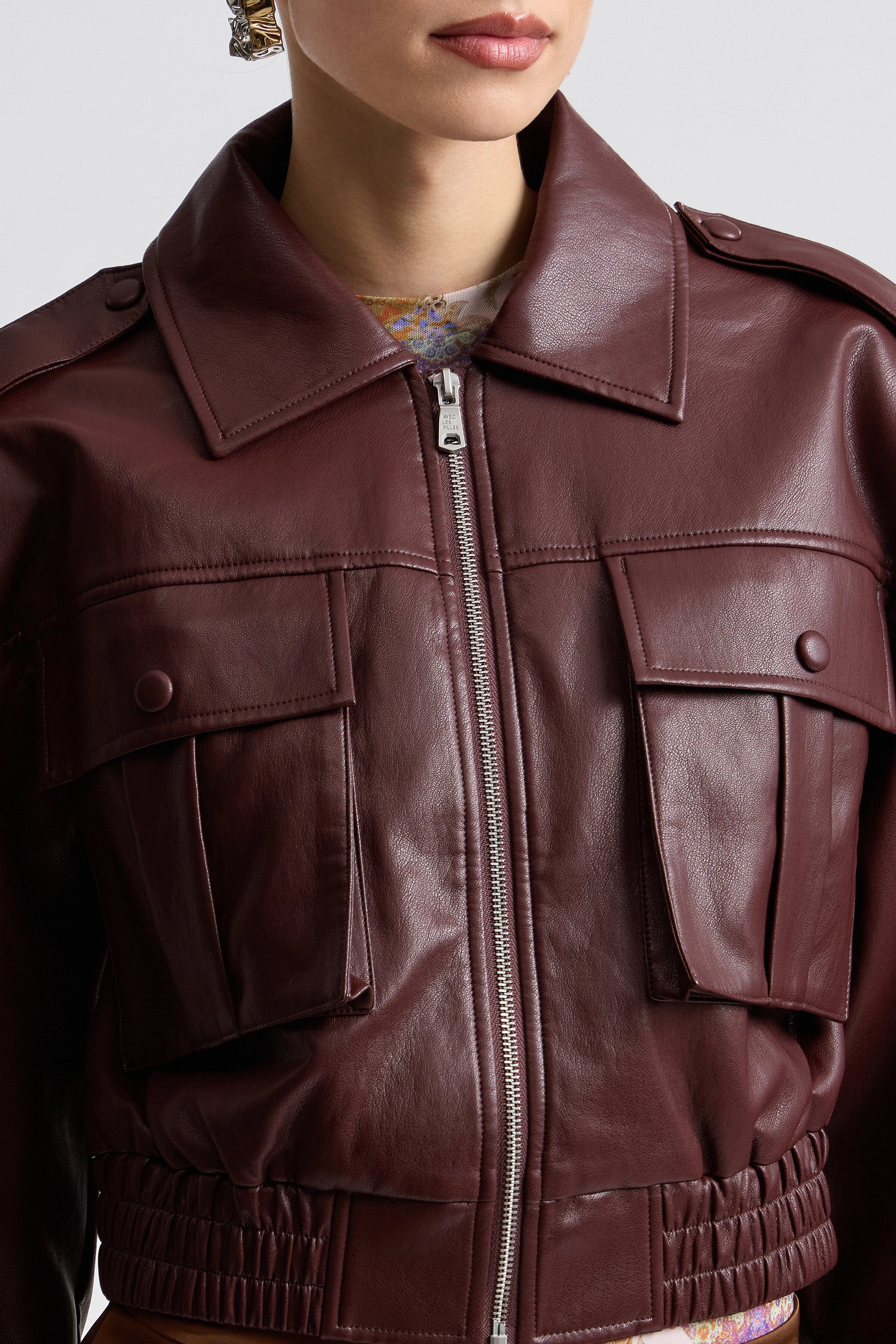 Dark red oversize faux leather bomber jacket with elasticised waistband - Shop bomber jackets by Avec Les Filles