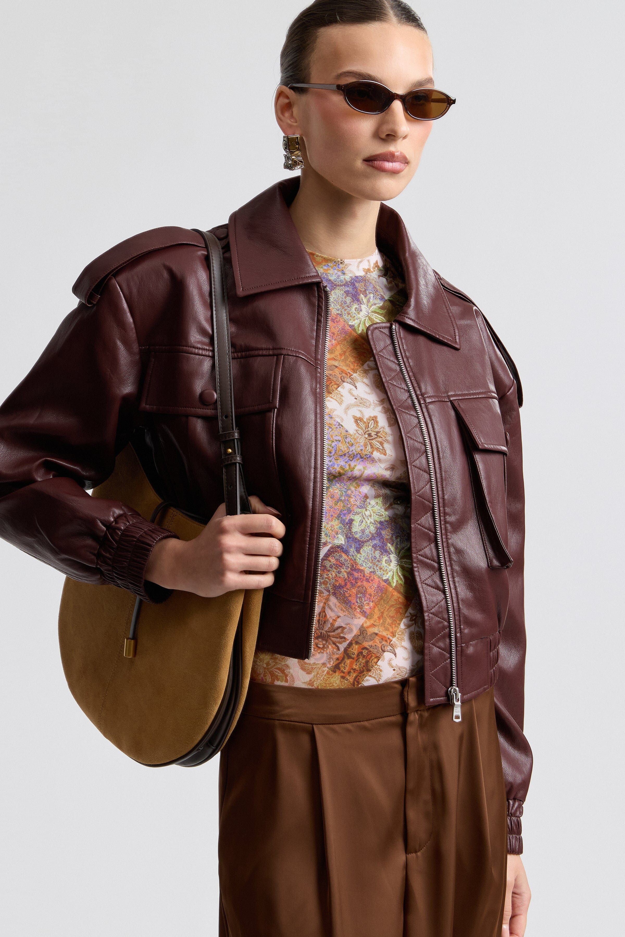 Dark red faux leather bomber jacket womens - Shop designer bomber jackets by Avec Les Filles