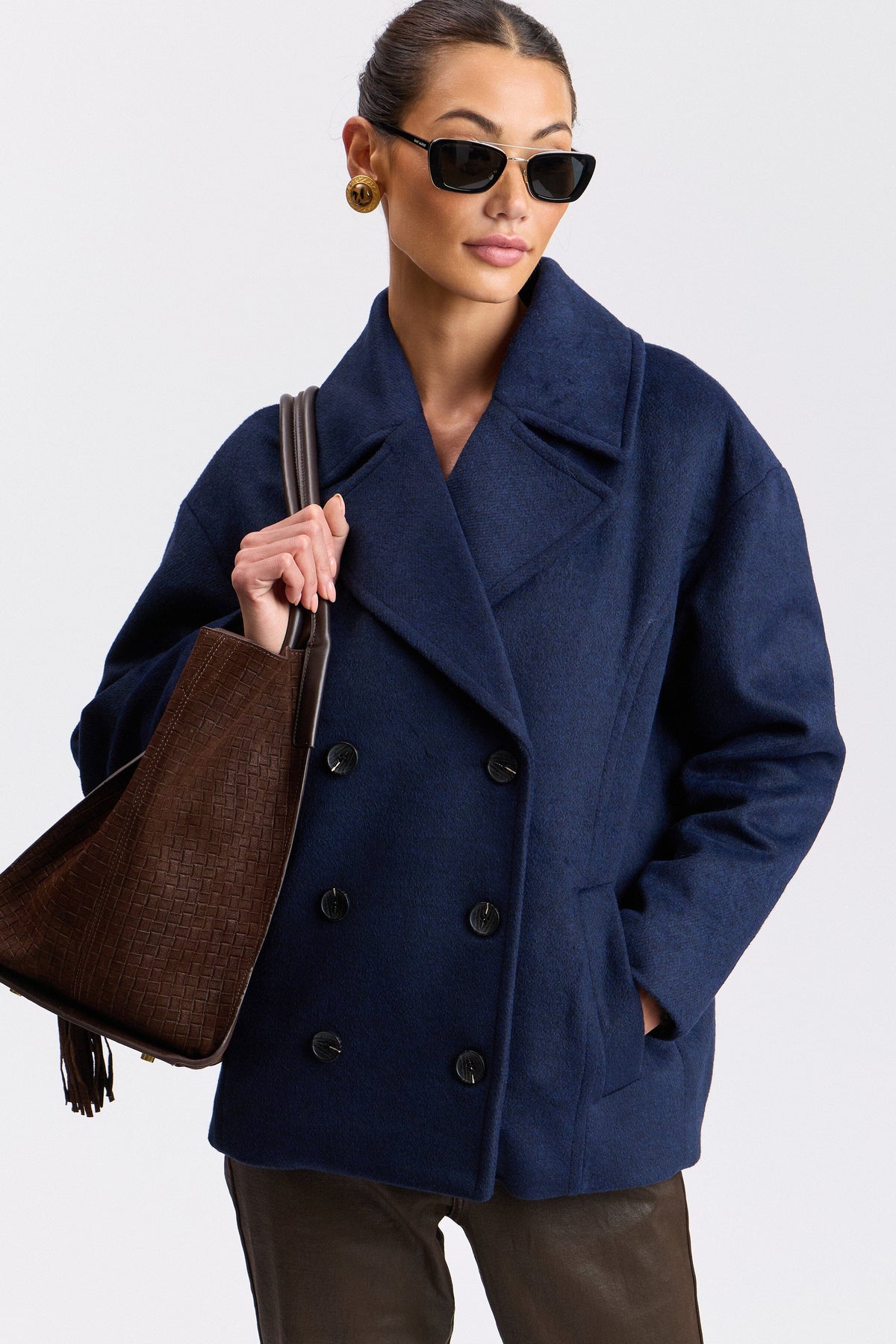 Navy blue wool peacoat double breasted with button-front - Shop women's peacoats by Avec Les Filles.