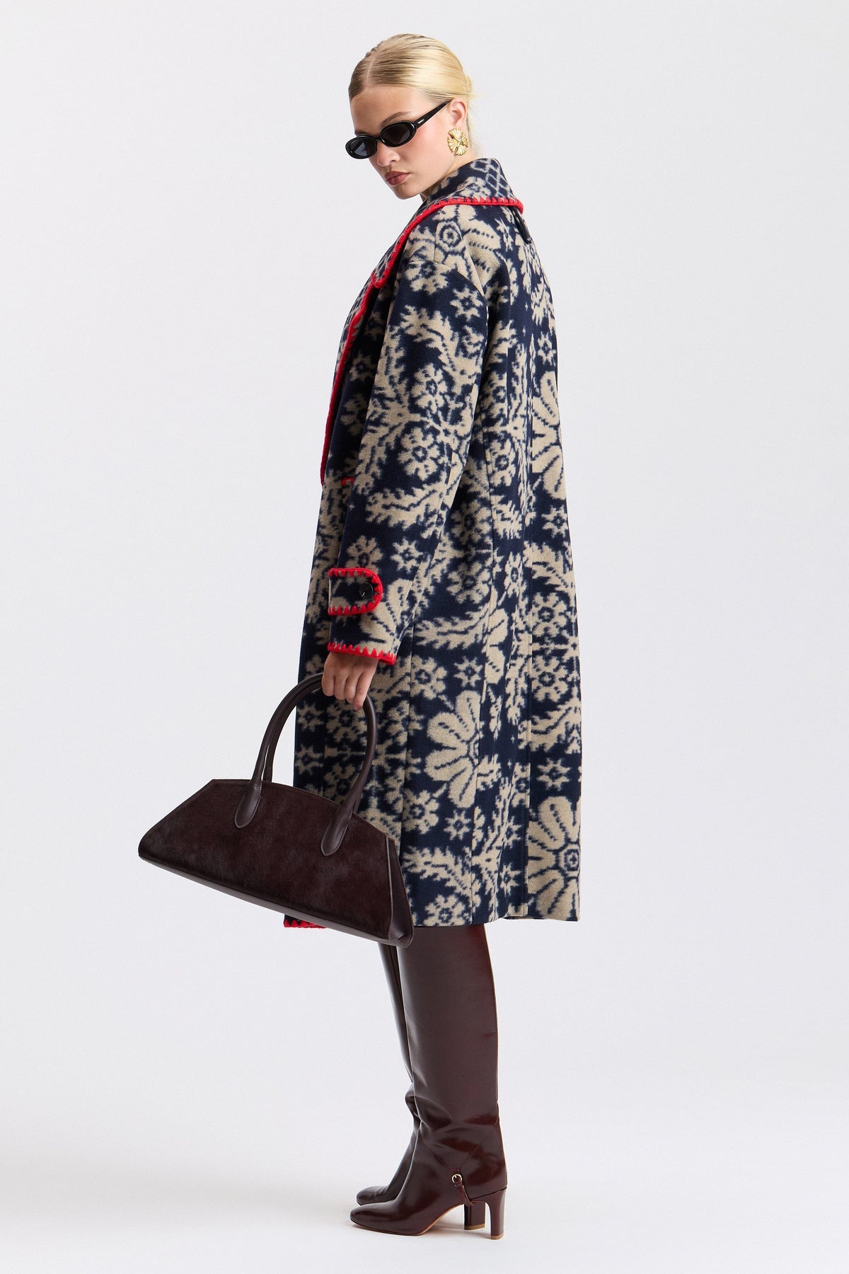 Paisley jacquard oversized long patterned coat - Shop women's navy coats by Avec Les Filles.