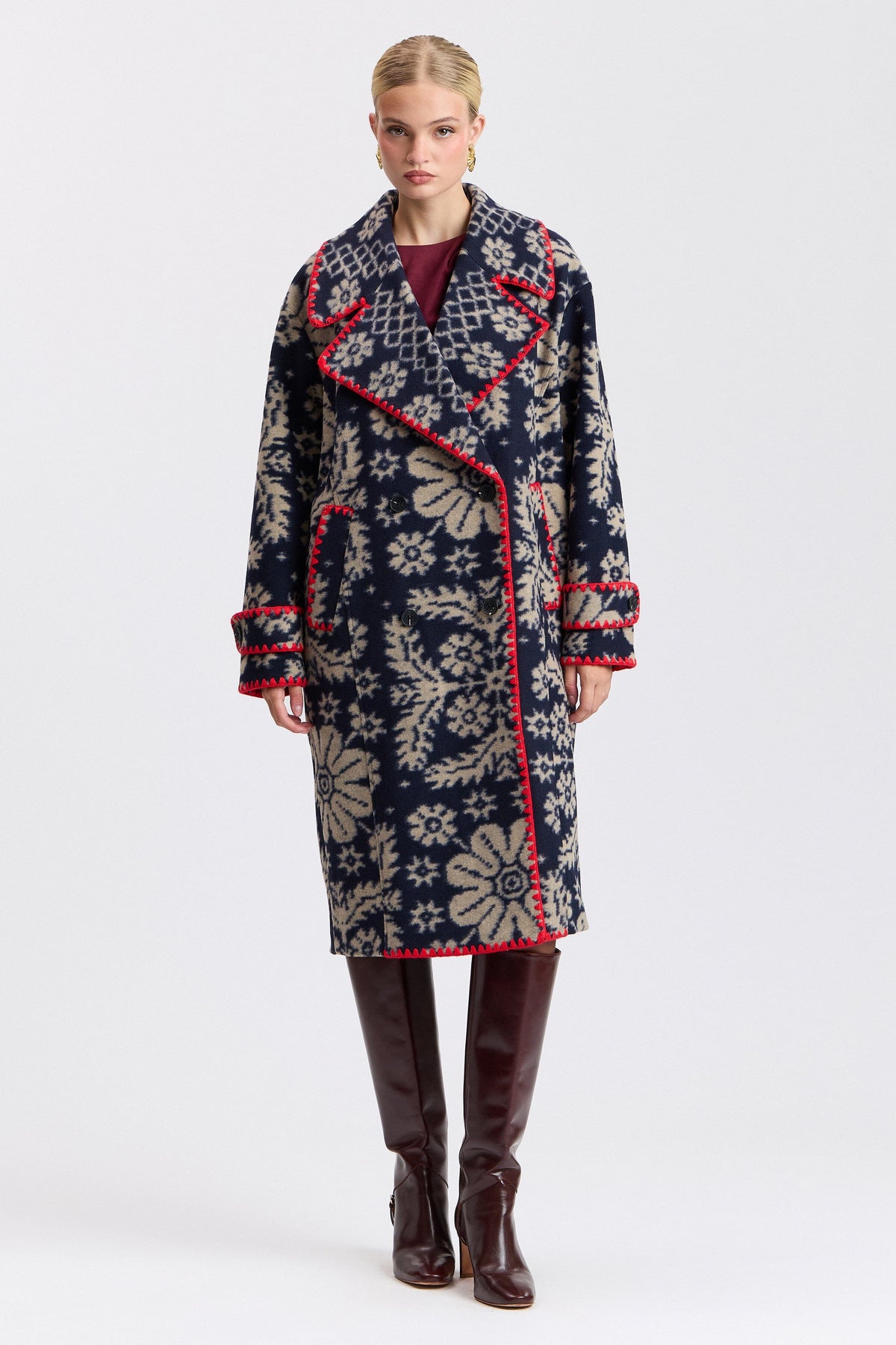 Paisley oversized peacoat women's with button front - Shop women's navy coats by Avec Les Filles.