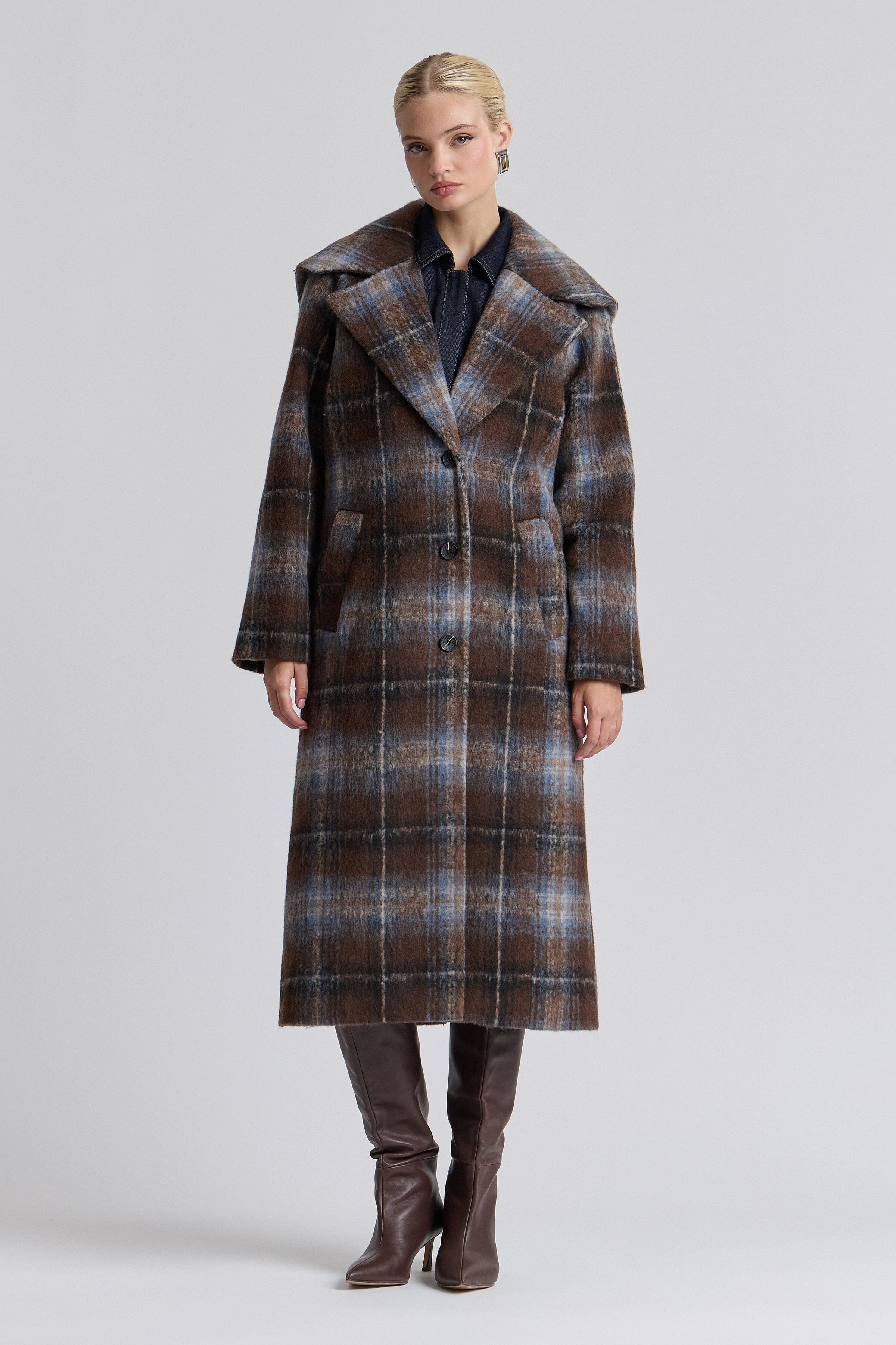Plaid Sailor Collar Coat Coats & Jackets Avec Les Filles Brown-Blue Plaid XXS 