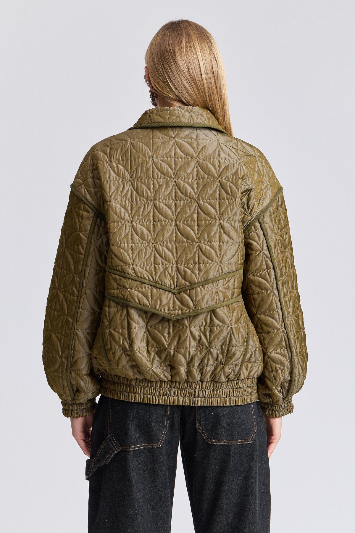 Oversized green quilted jacket ladies with long sleeves - Shop designer bomber jackets by Avec Les Filles.