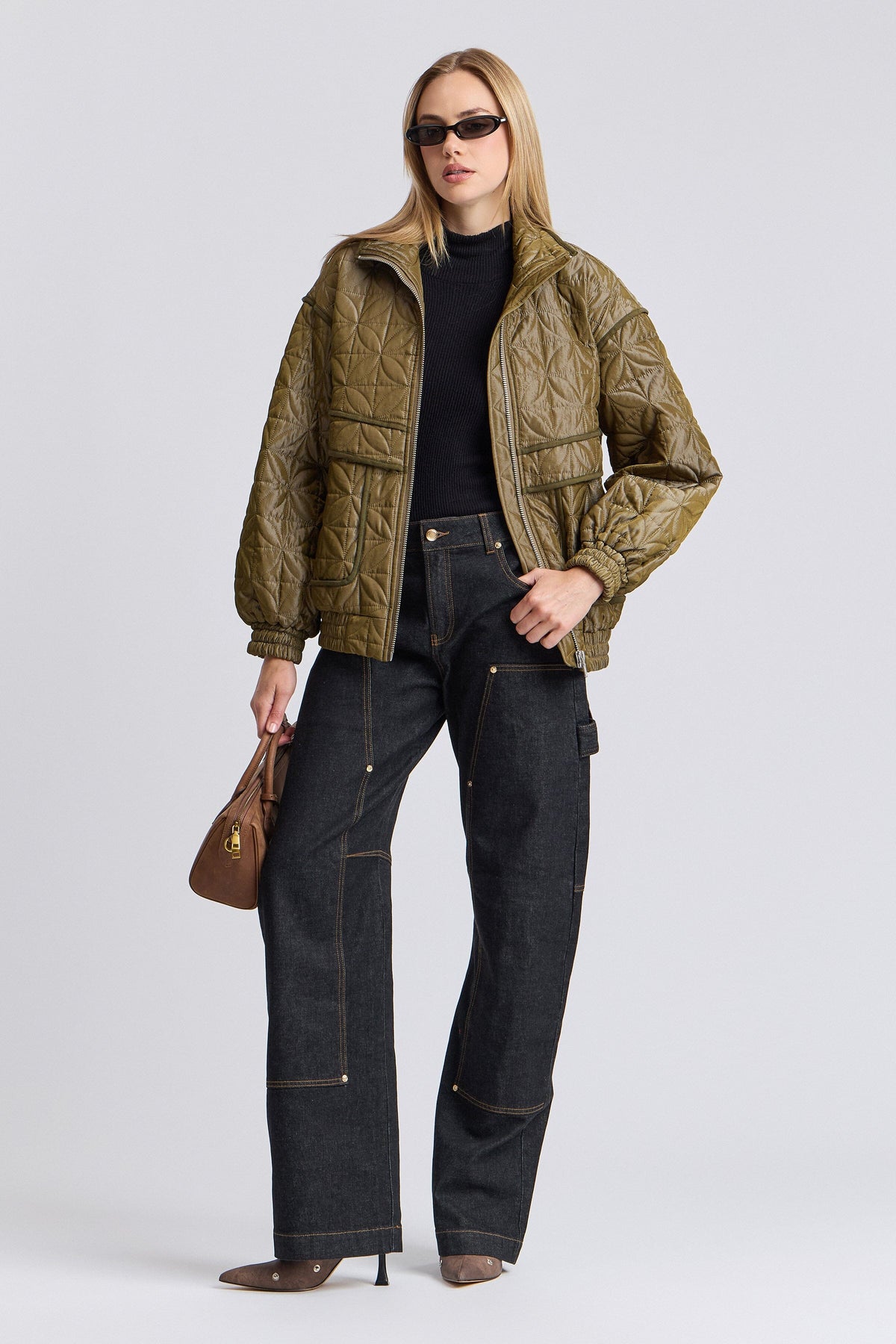 Quilted oversized bomber womens with a high funnel neck and long sleeves - Shop bomber jackets by Avec Les Filles.