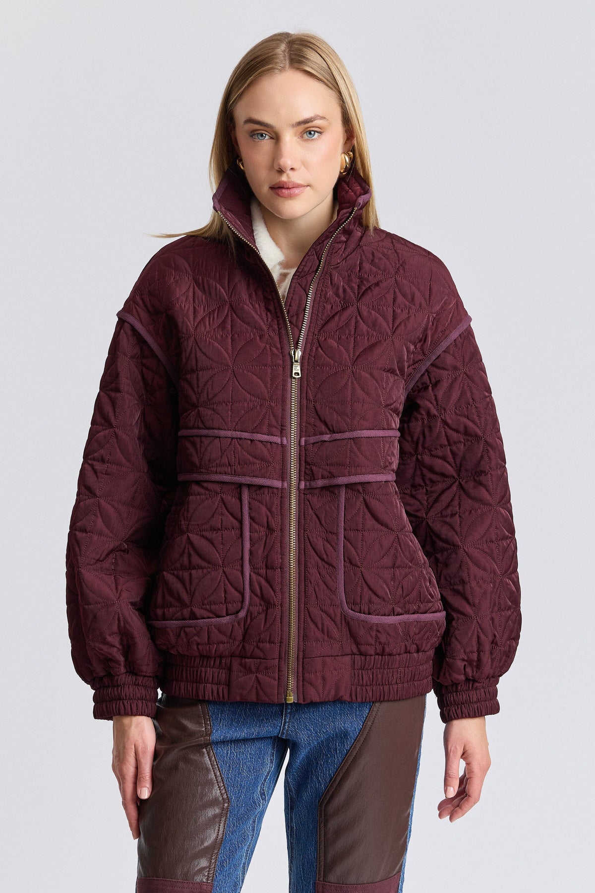 Oversized plum jacket women with a high funnel neck and long sleeves - Shop bomber jackets by Avec Les Filles.