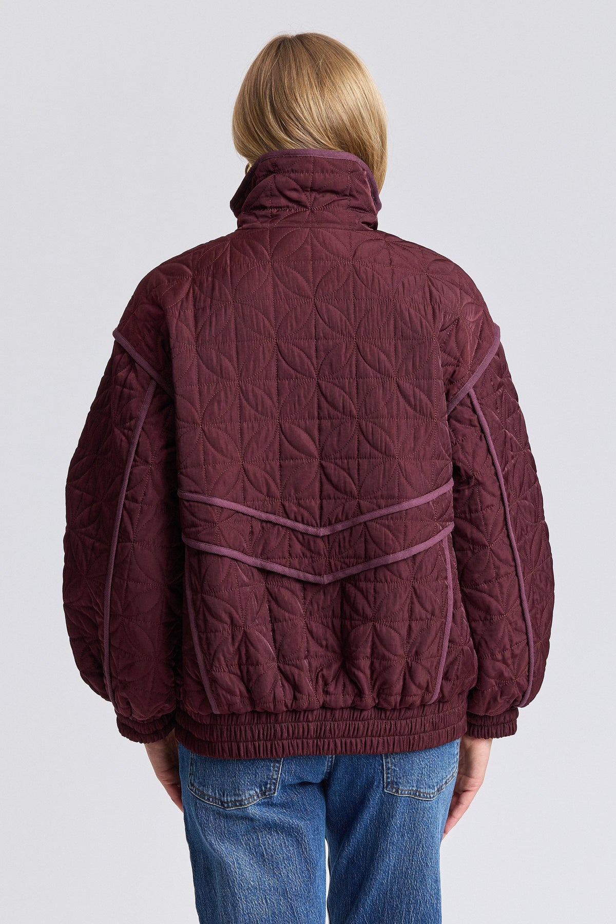 Purple bomber quilted jacket womens with long sleeves - Shop designer bomber jackets by Avec Les Filles.