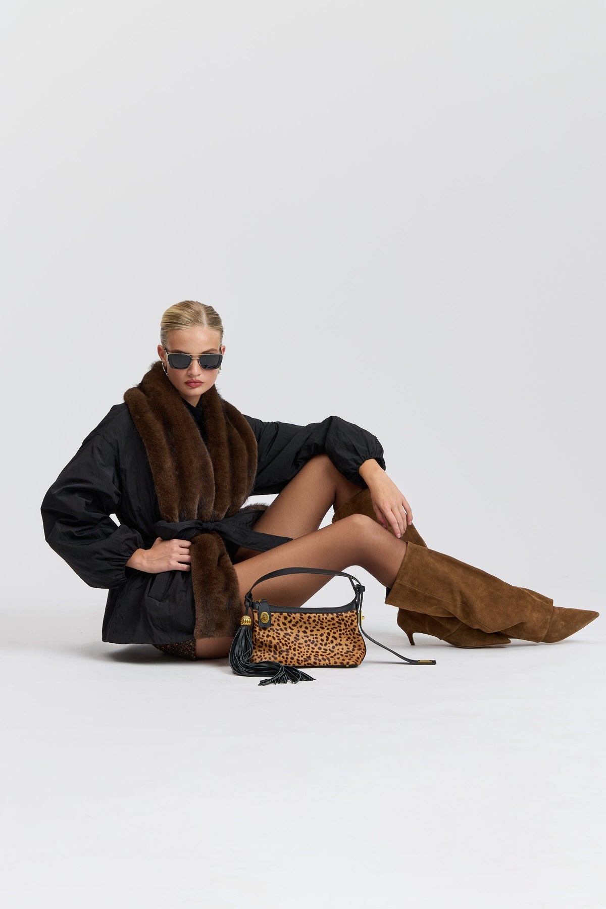 Black nylon faux mink jacket with balloon sleeves - Shop designer women's parka jackets and coats by Avec Les Filles.