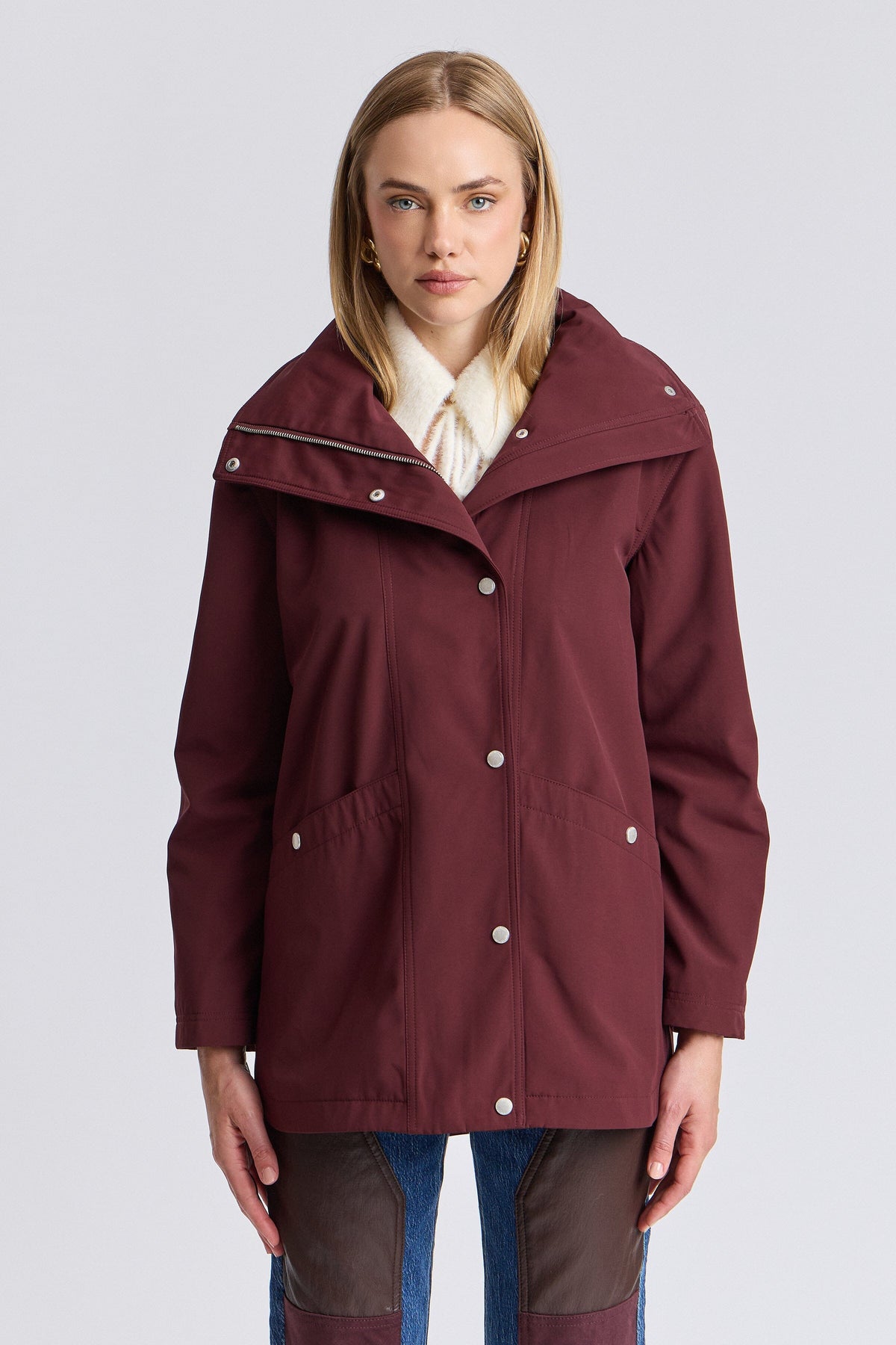 Red rain coat women's with snap-front and long sleeves - Shop women's cute coat jackets by Avec Les Filles.